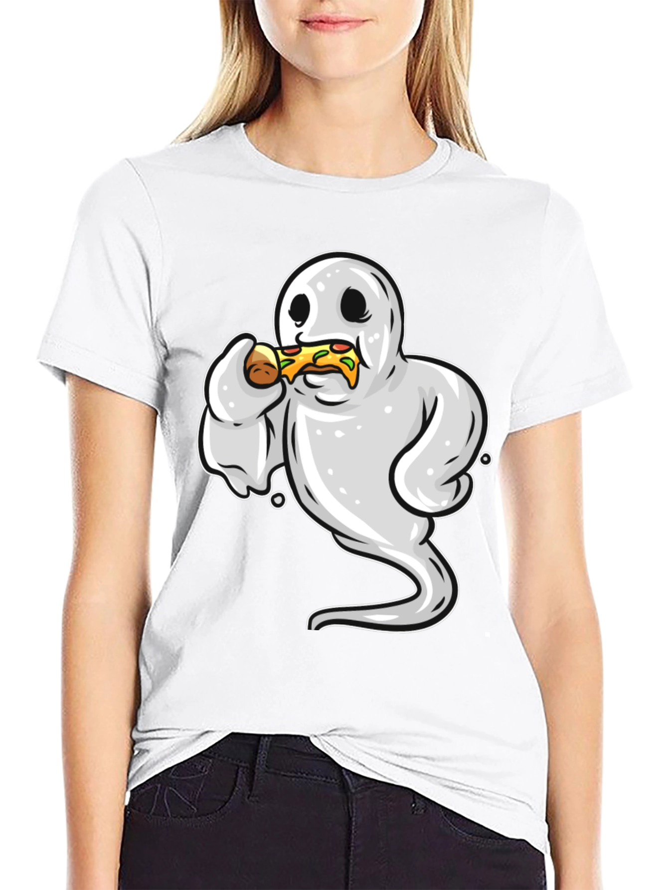 Ghost Eating Pizza Funny Graphic Tee