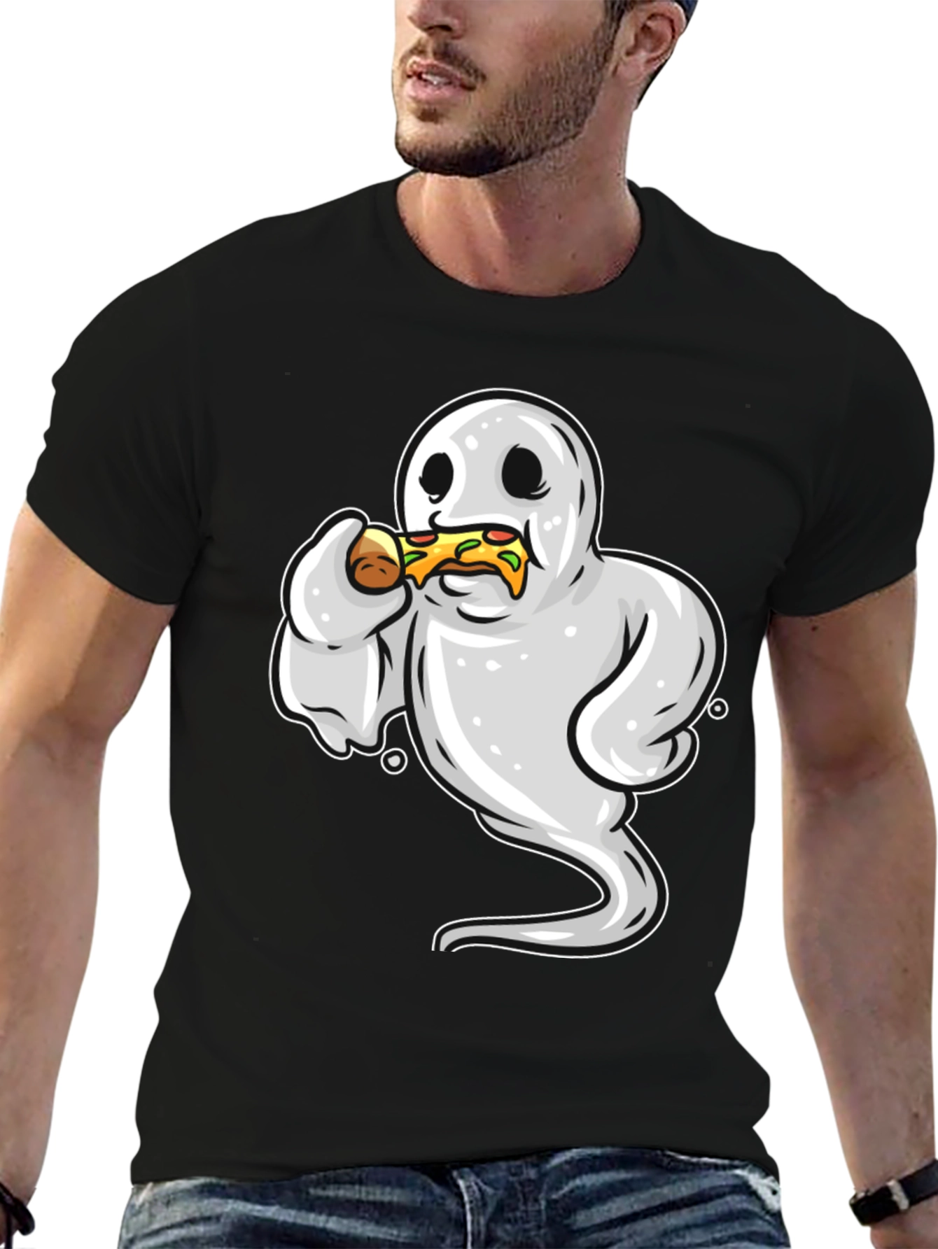 Ghost Eating Pizza Funny Graphic Tee