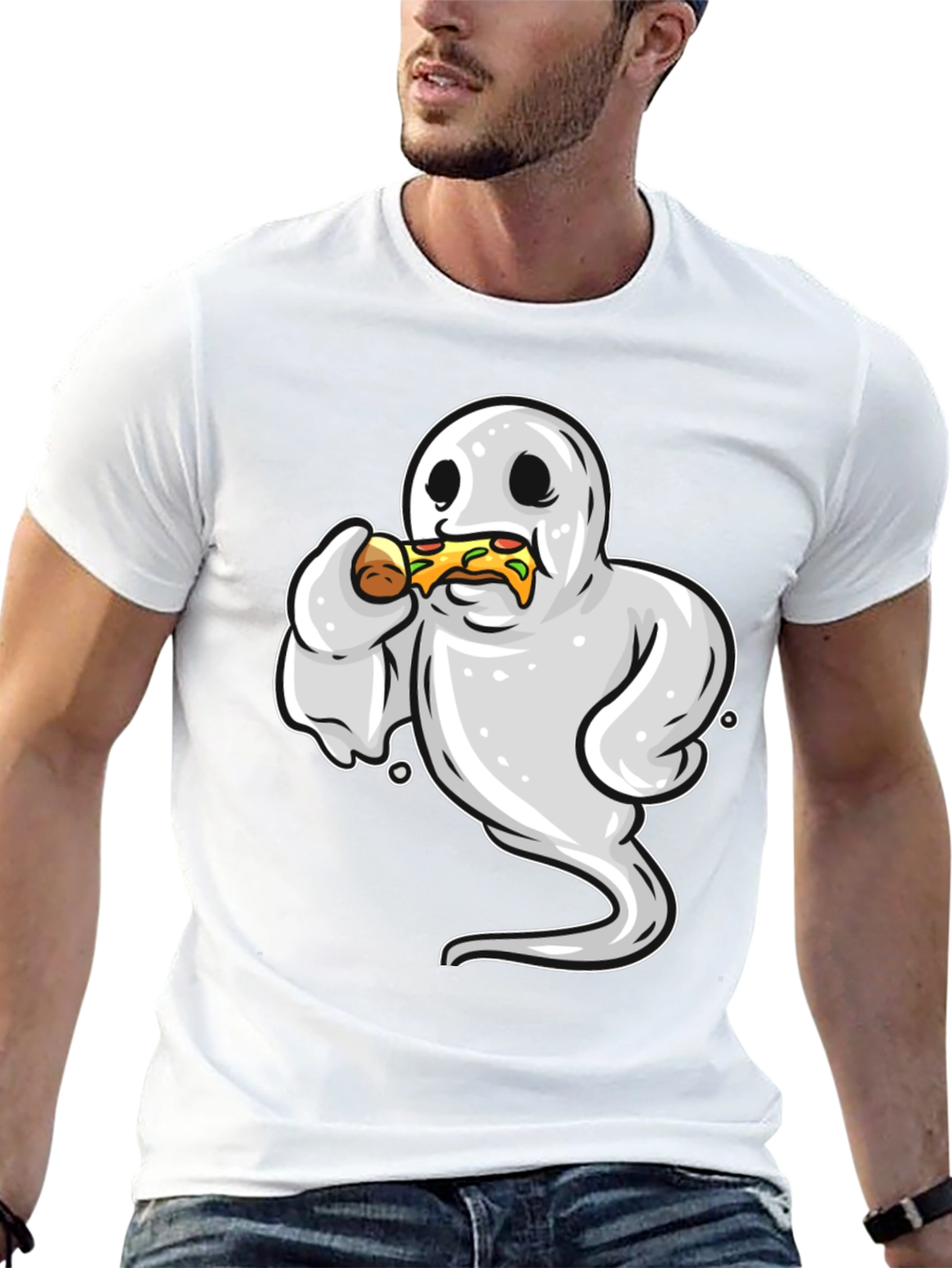 Ghost Eating Pizza Funny Graphic Tee