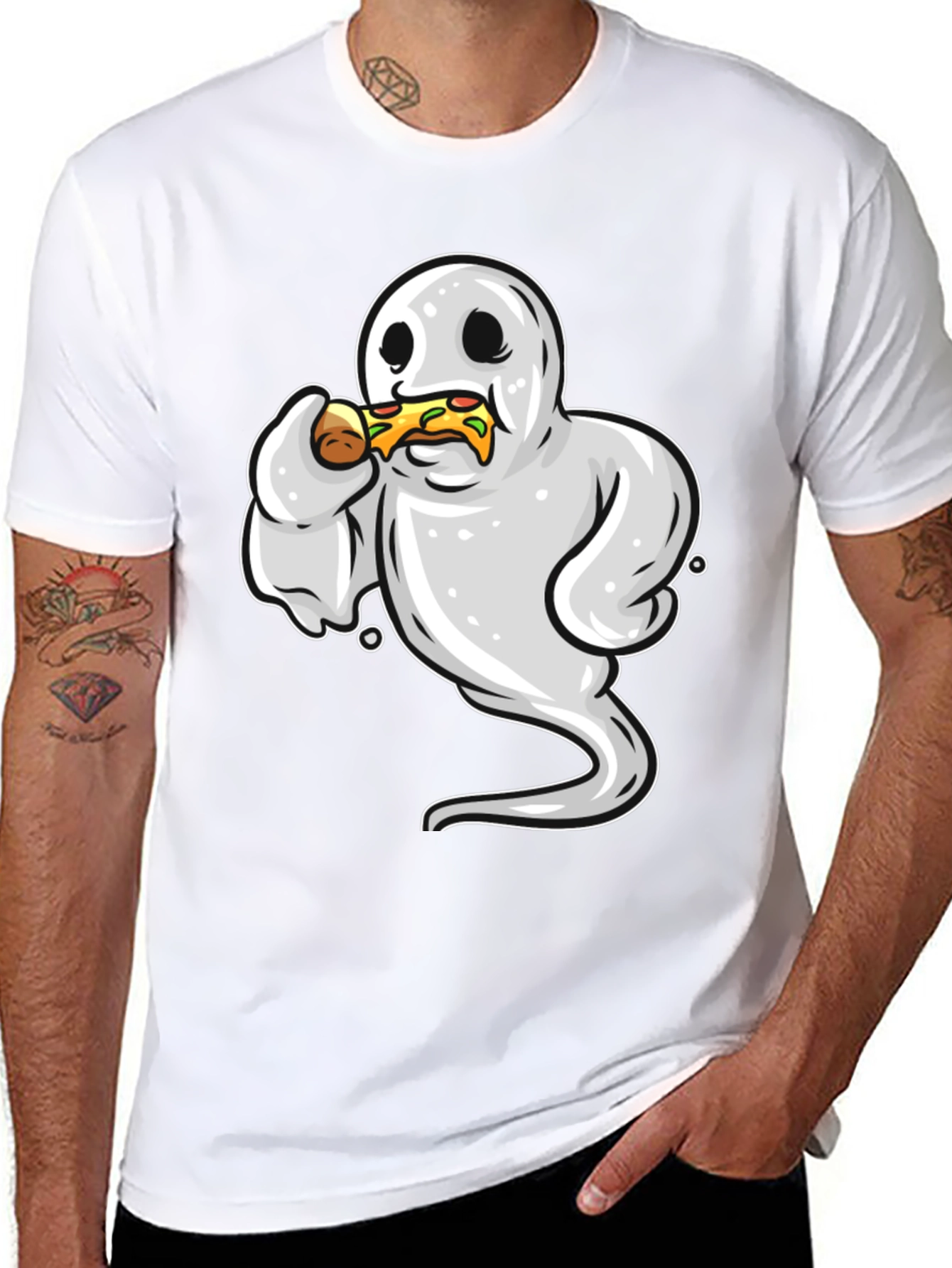Ghost Eating Pizza Funny Graphic Tee