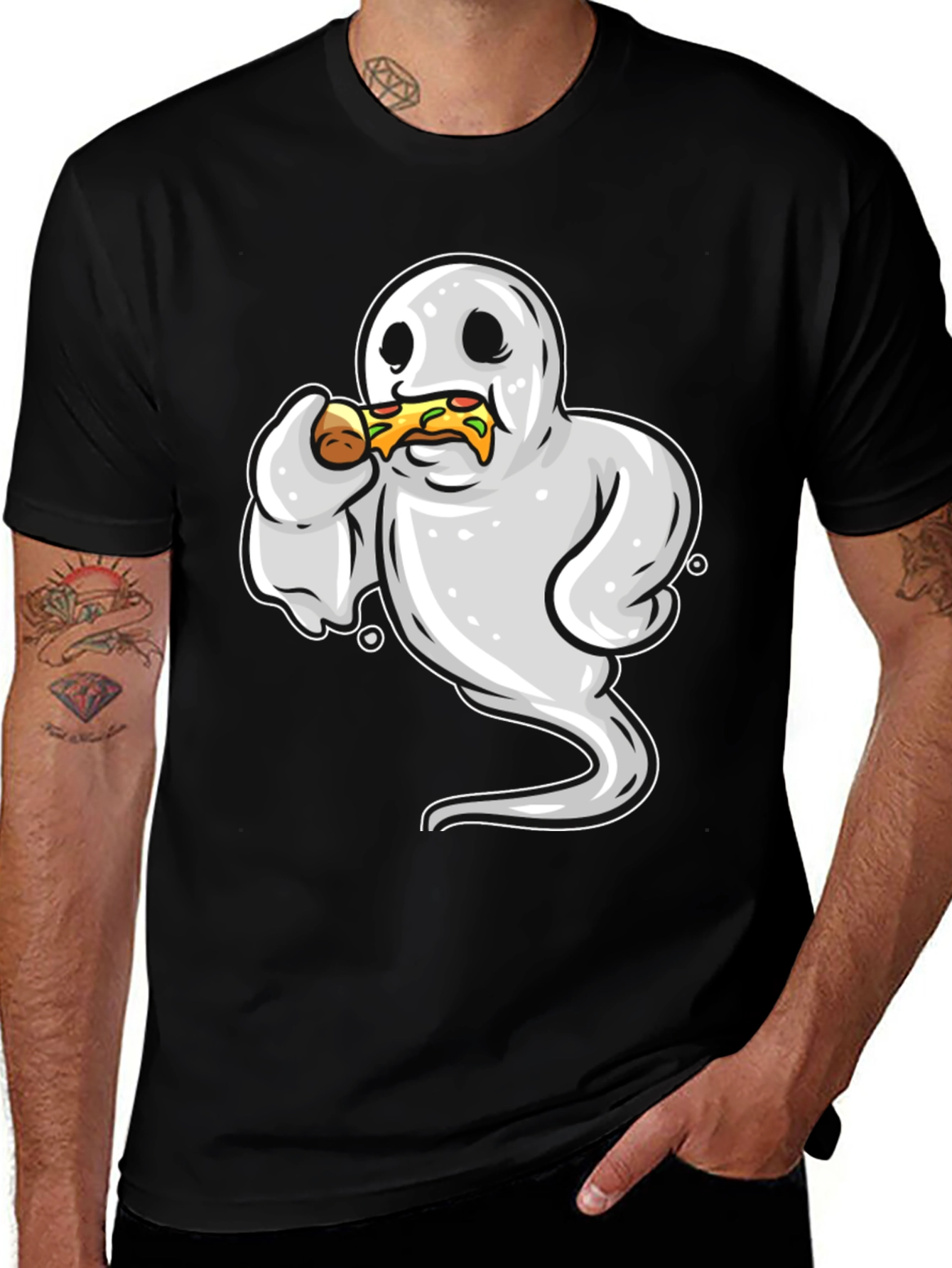 Ghost Eating Pizza Funny Graphic Tee