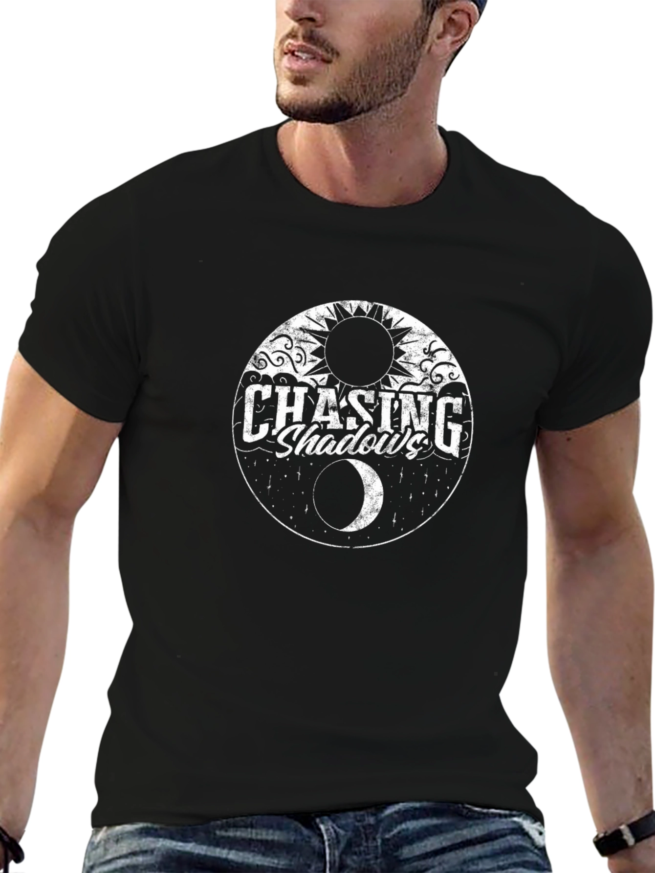 Chasing Shadows Graphic Print Black T-Shirt