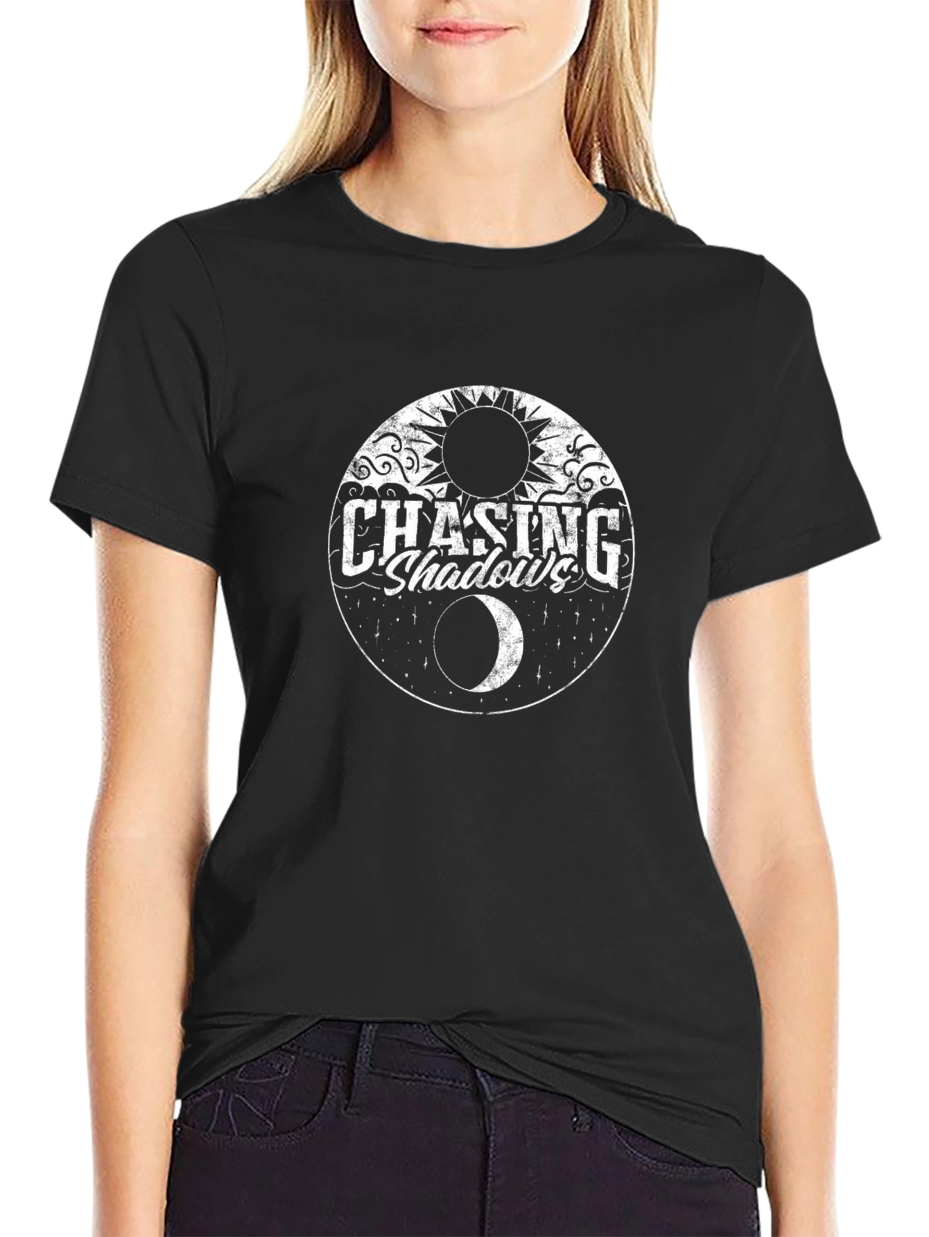 Chasing Shadows Graphic Print Black T-Shirt
