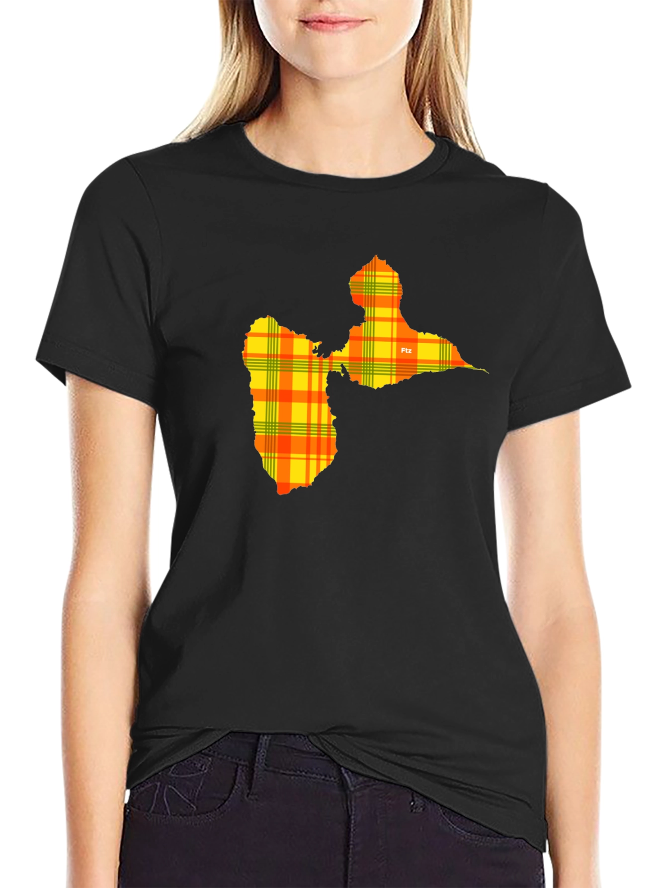 Guadeloupe Map Plaid T-Shirt - Black