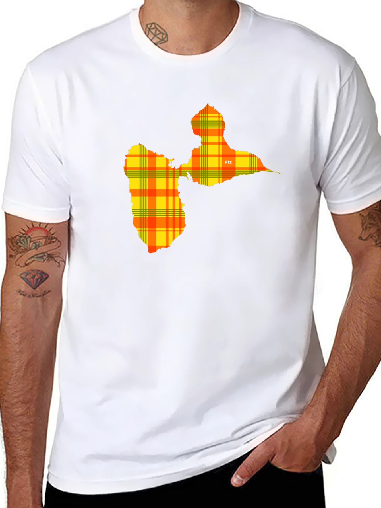 Guadeloupe Map Plaid T-Shirt - Black