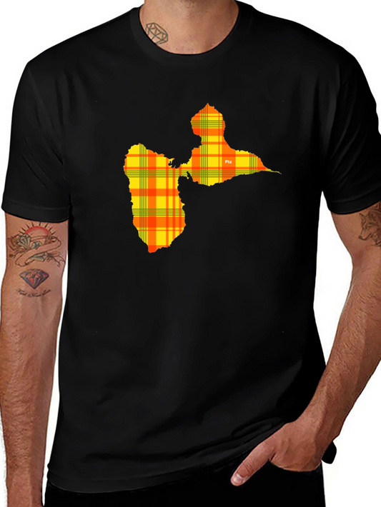 Guadeloupe Map Plaid T-Shirt - Black