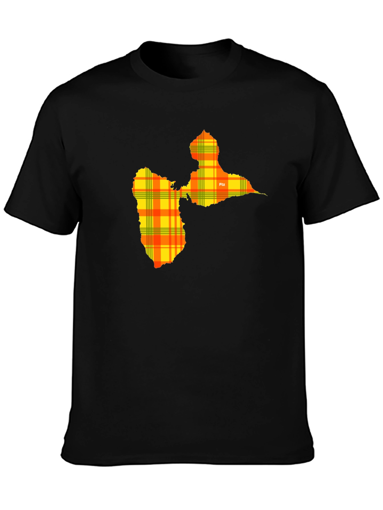 Guadeloupe Map Plaid T-Shirt - Black