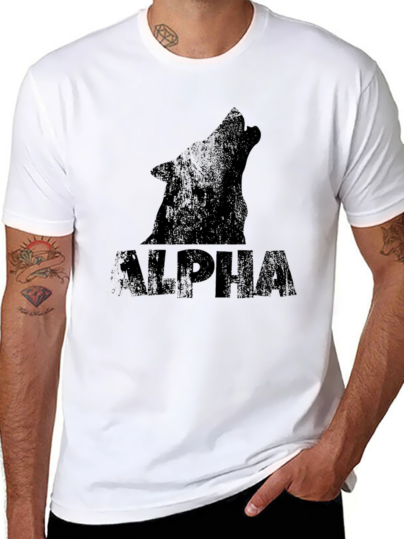 Alpha Wolf Graphic Print Black T-Shirt