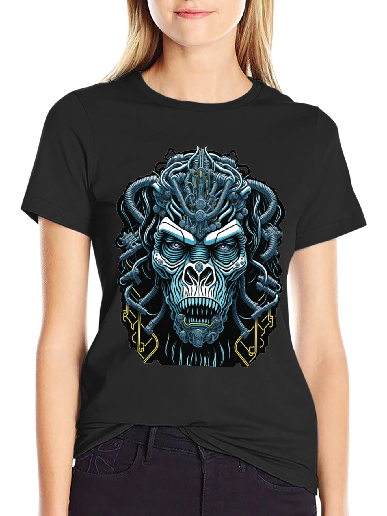 Cyberpunk Gorilla Graphic Tee - Bold Black