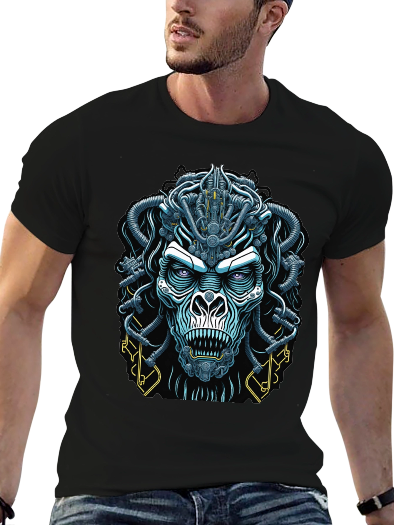 Cyberpunk Gorilla Graphic Tee - Bold Black