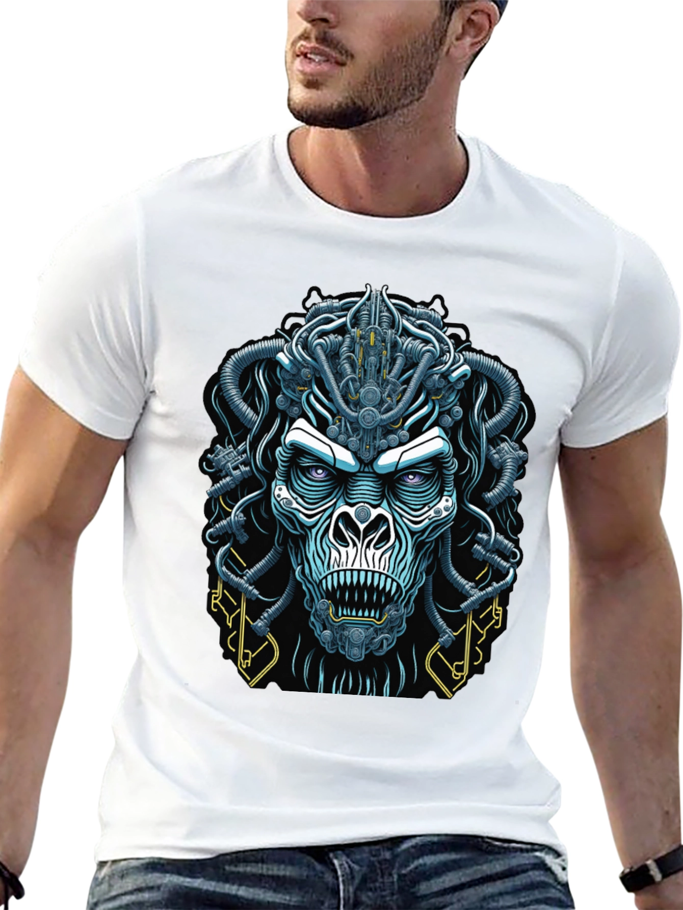 Cyberpunk Gorilla Graphic Tee - Bold Black