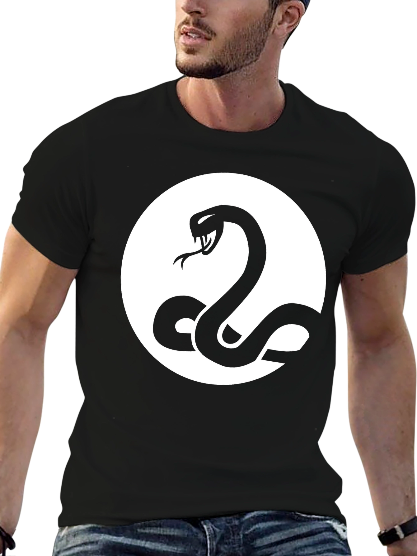Snake Circle Graphic Tee - Black