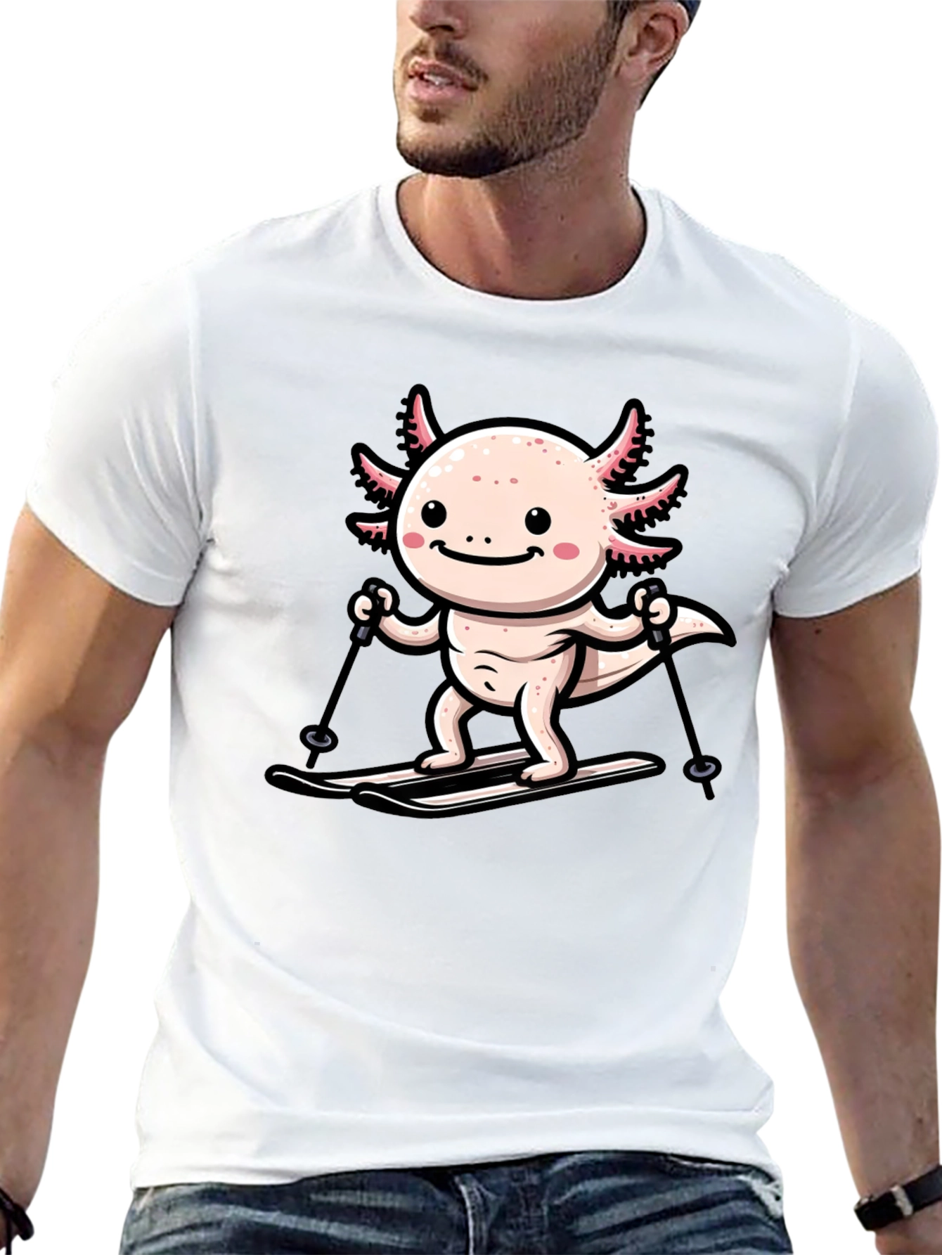 Axolotl Skiing Graphic Tee - Black