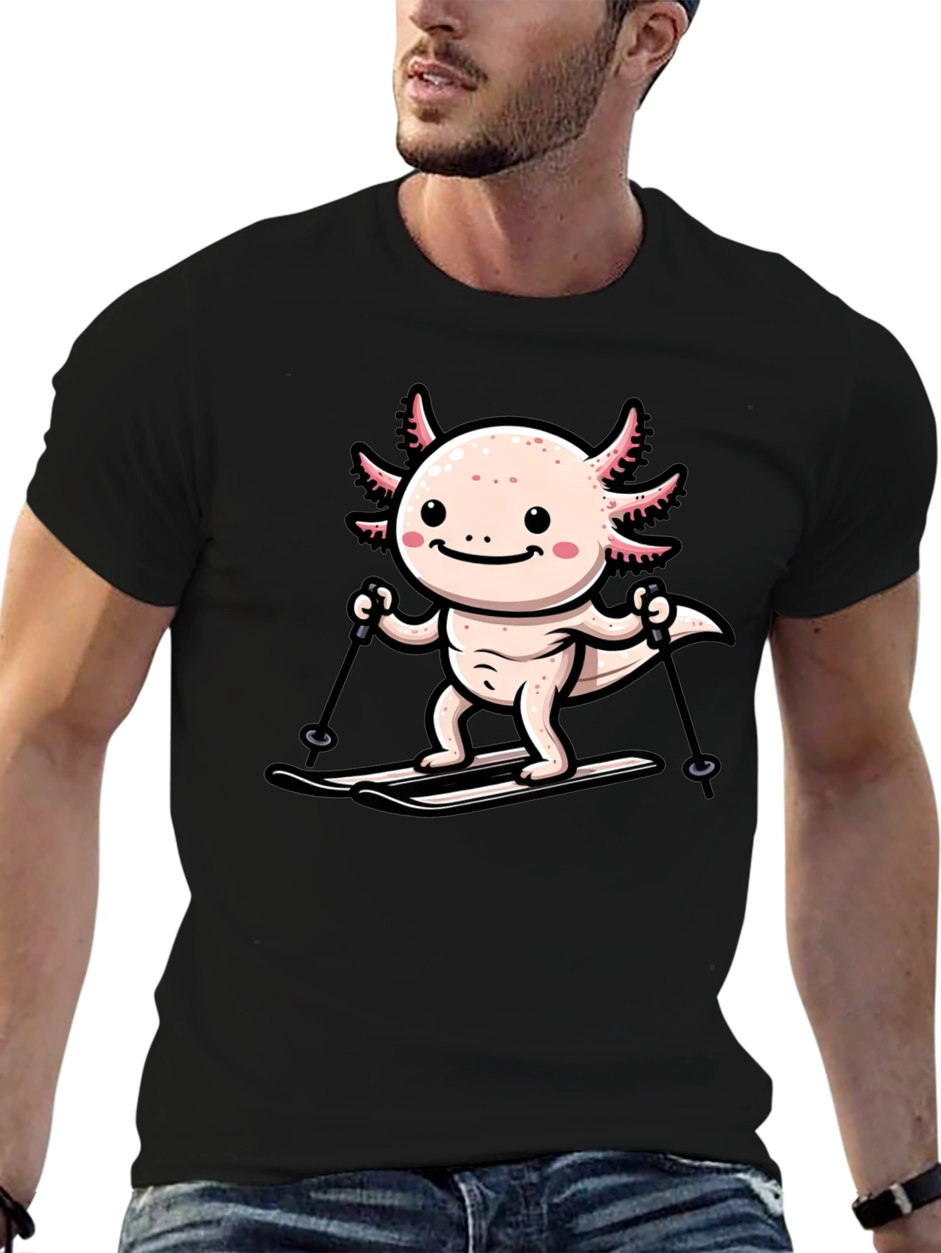 Axolotl Skiing Graphic Tee - Black