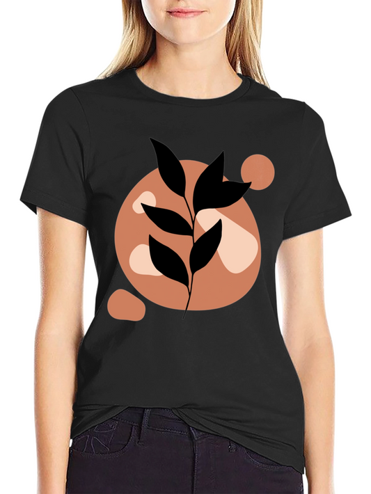 Abstract Leaf Print Black Casual Tee