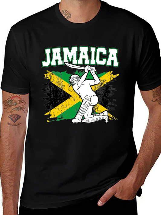 Jamaica Cricket T-Shirt - Rasta Flag Design