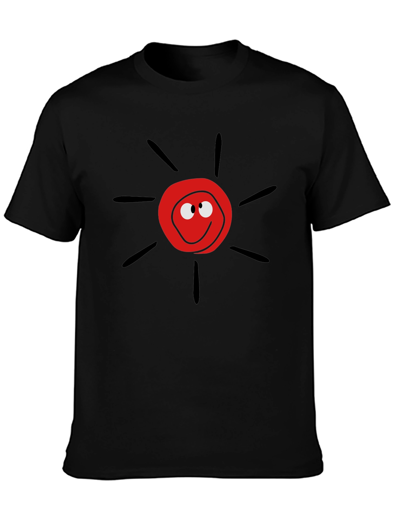 Cartoon Sun Graphic Tee - Black Casual T-Shirt