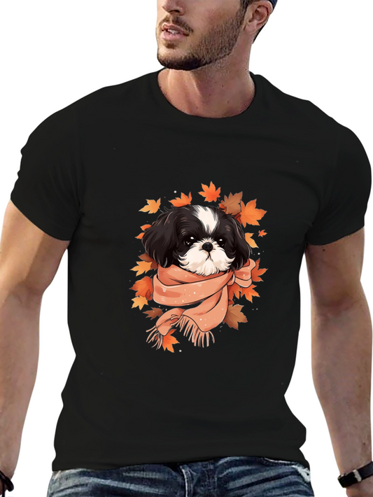 Dog With Scarf Graphic Tee - Autumn Style