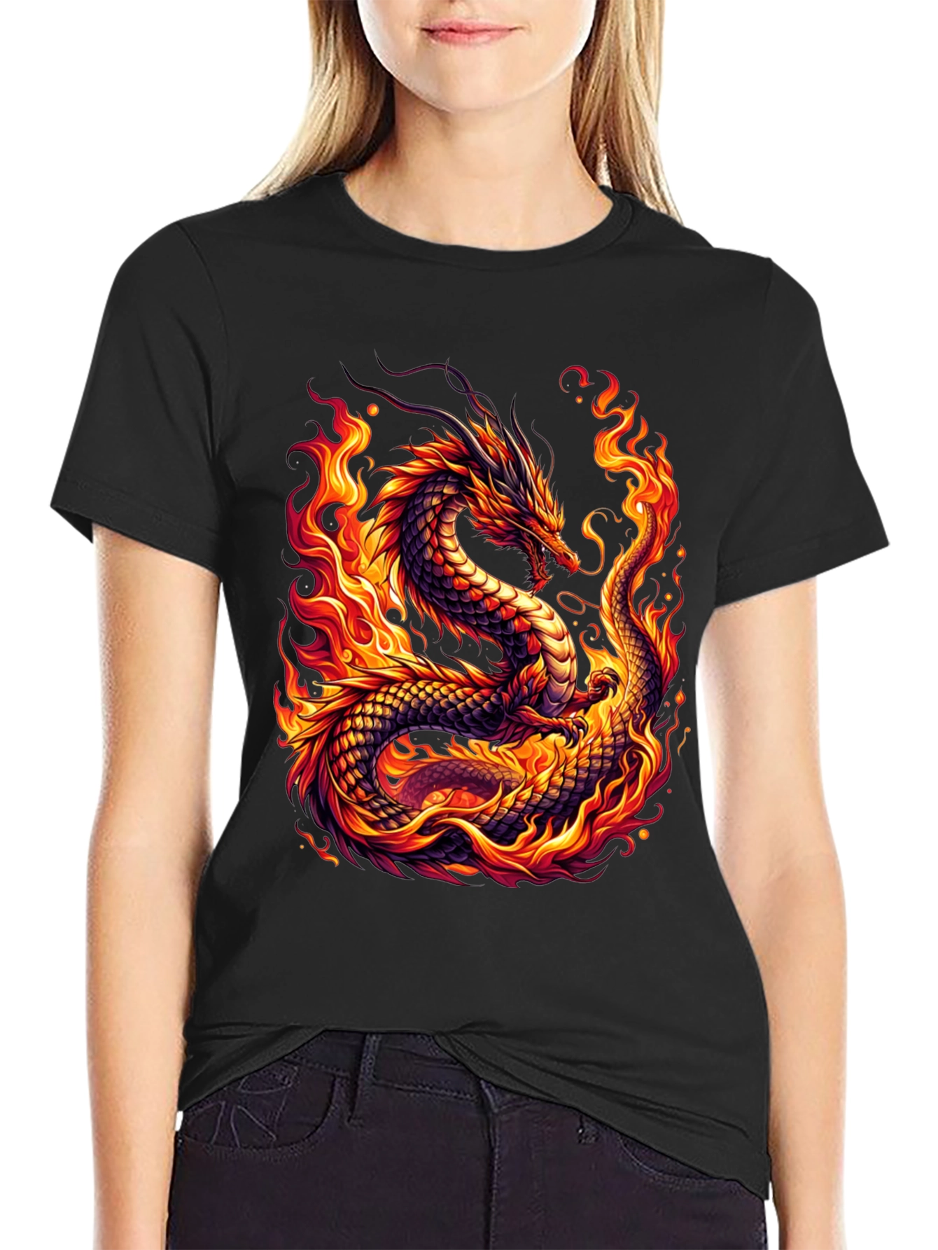 Fiery Dragon Graphic Tee - Bold Black Shirt