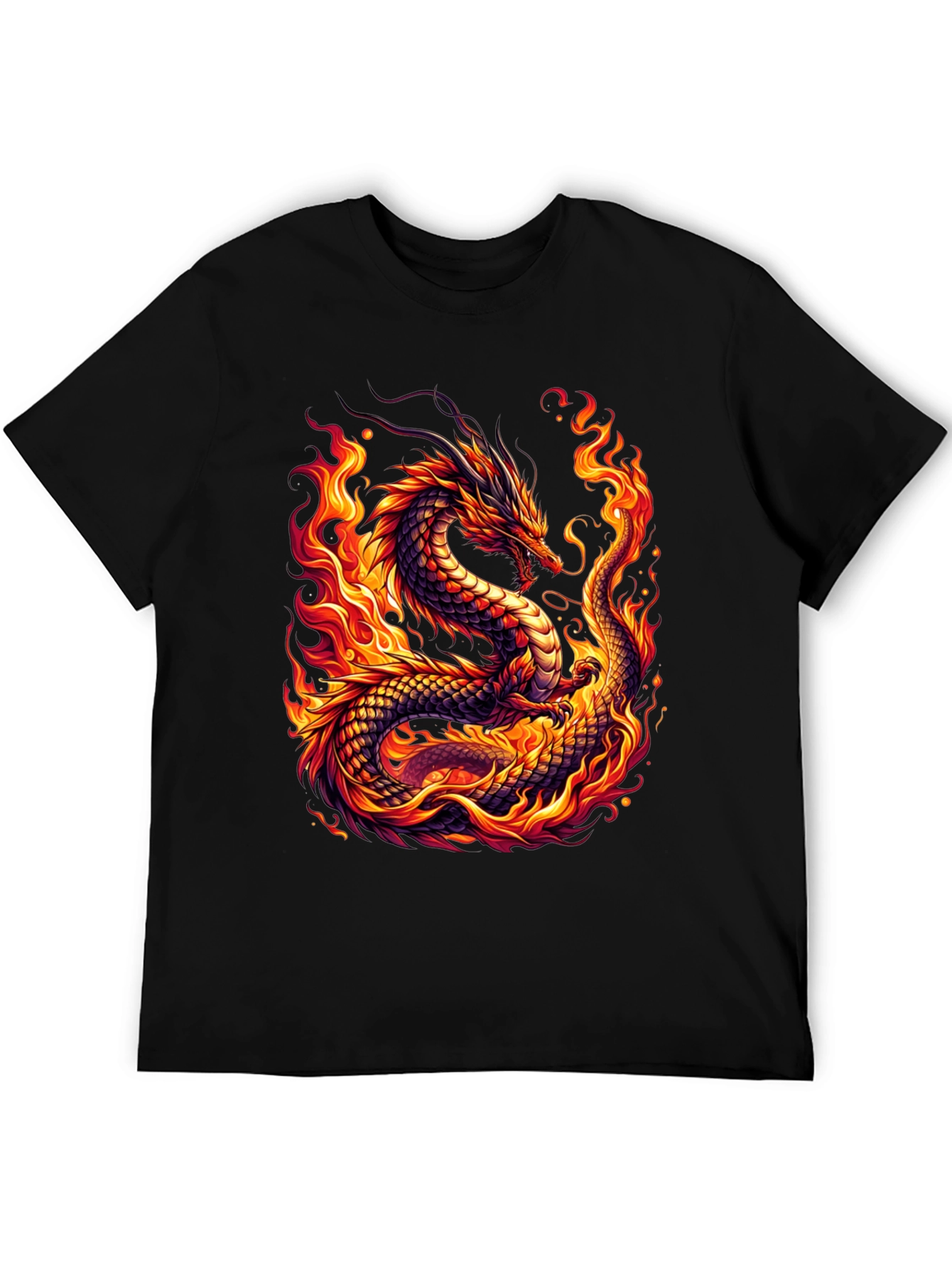 Fiery Dragon Graphic Tee - Bold Black Shirt