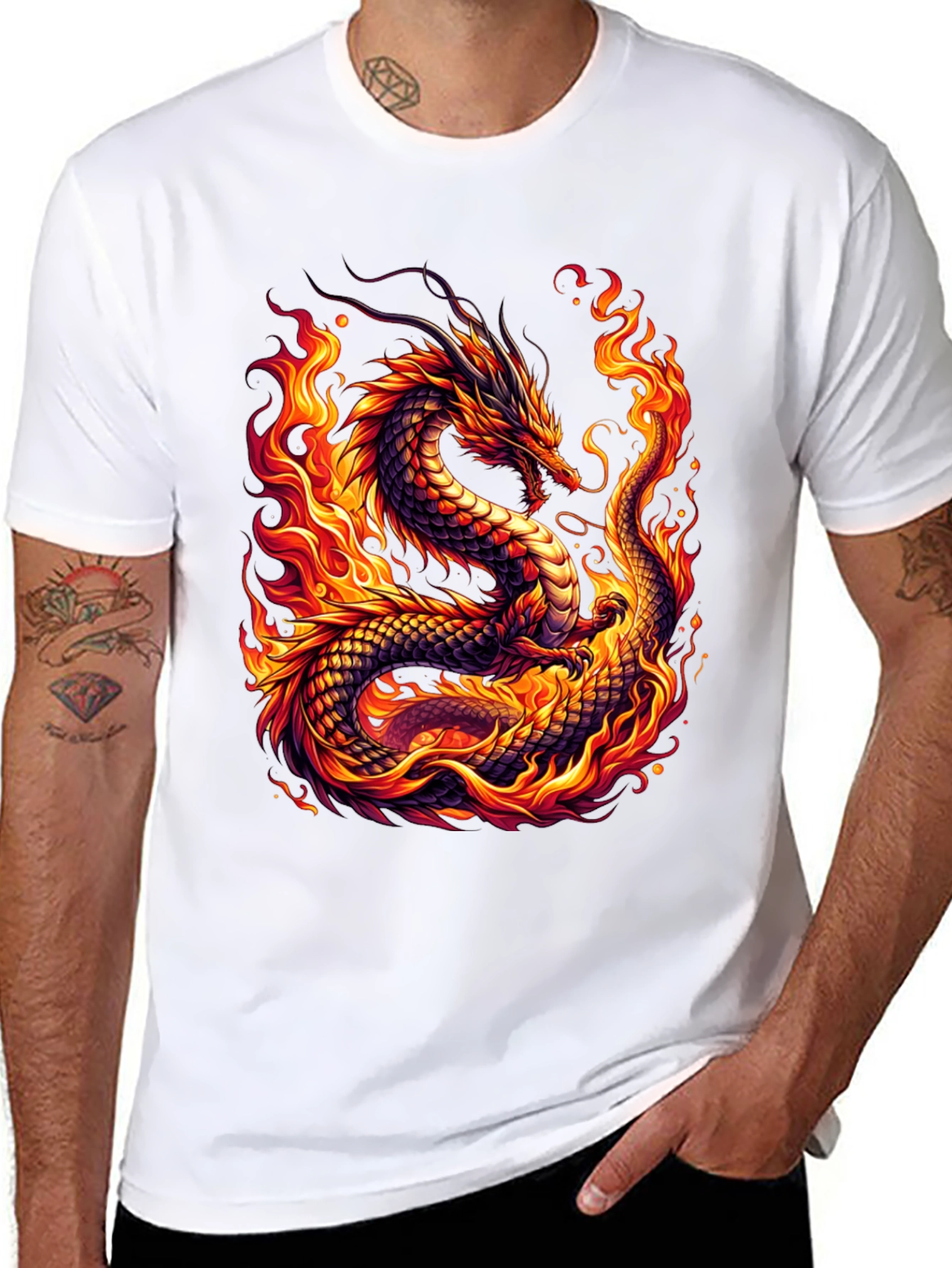 Fiery Dragon Graphic Tee - Bold Black Shirt
