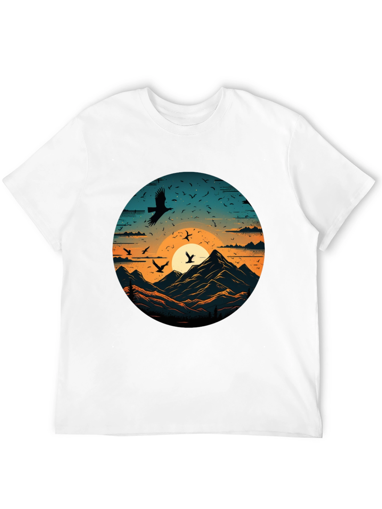 Mountain Sunset Bird Graphic T-Shirt