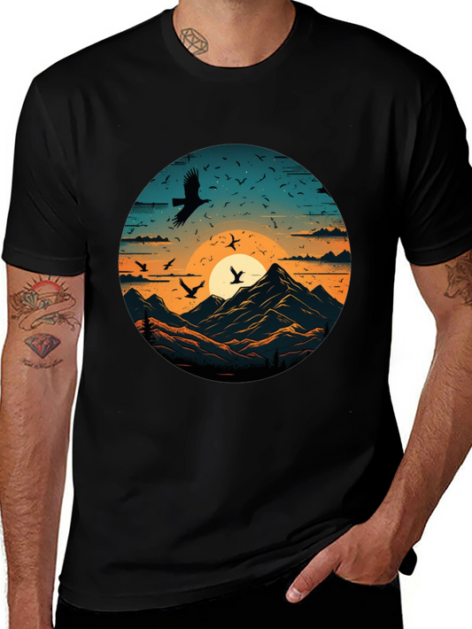 Mountain Sunset Bird Graphic T-Shirt