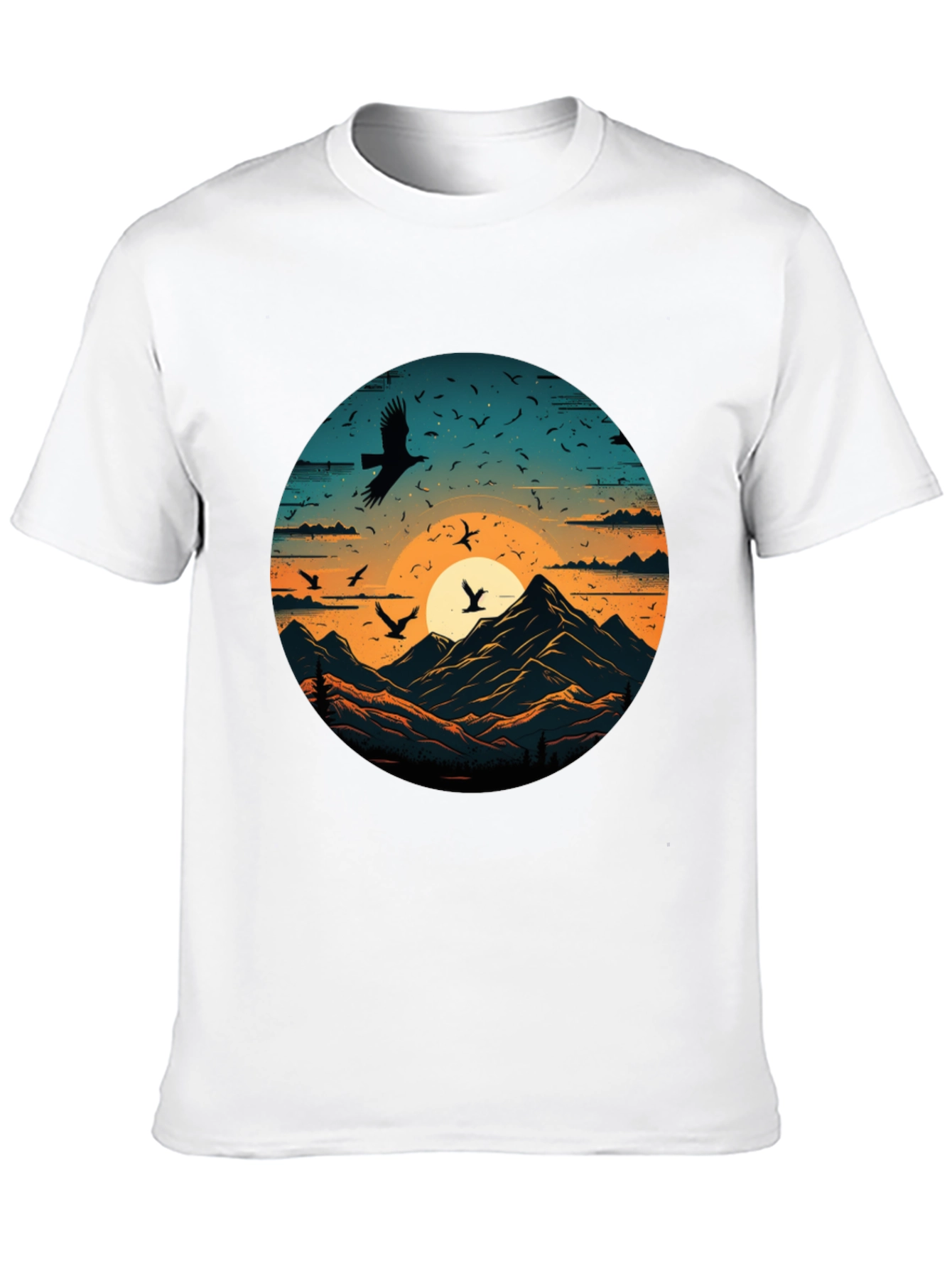 Mountain Sunset Bird Graphic T-Shirt