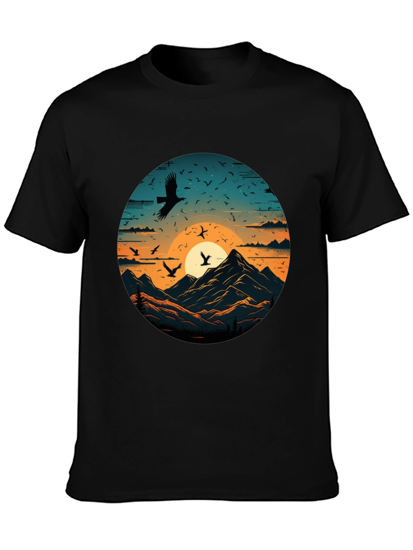 Mountain Sunset Bird Graphic T-Shirt