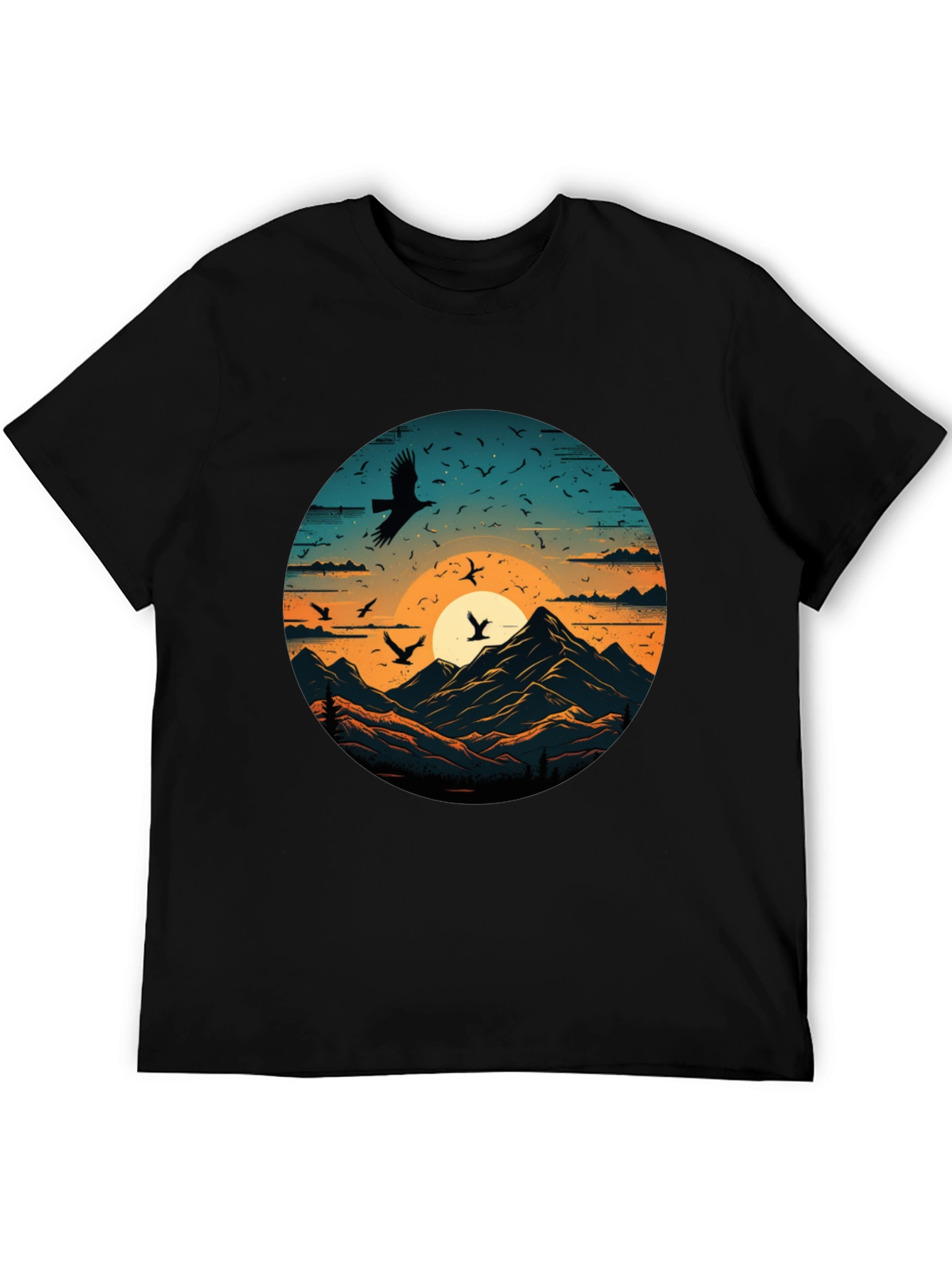 Mountain Sunset Bird Graphic T-Shirt