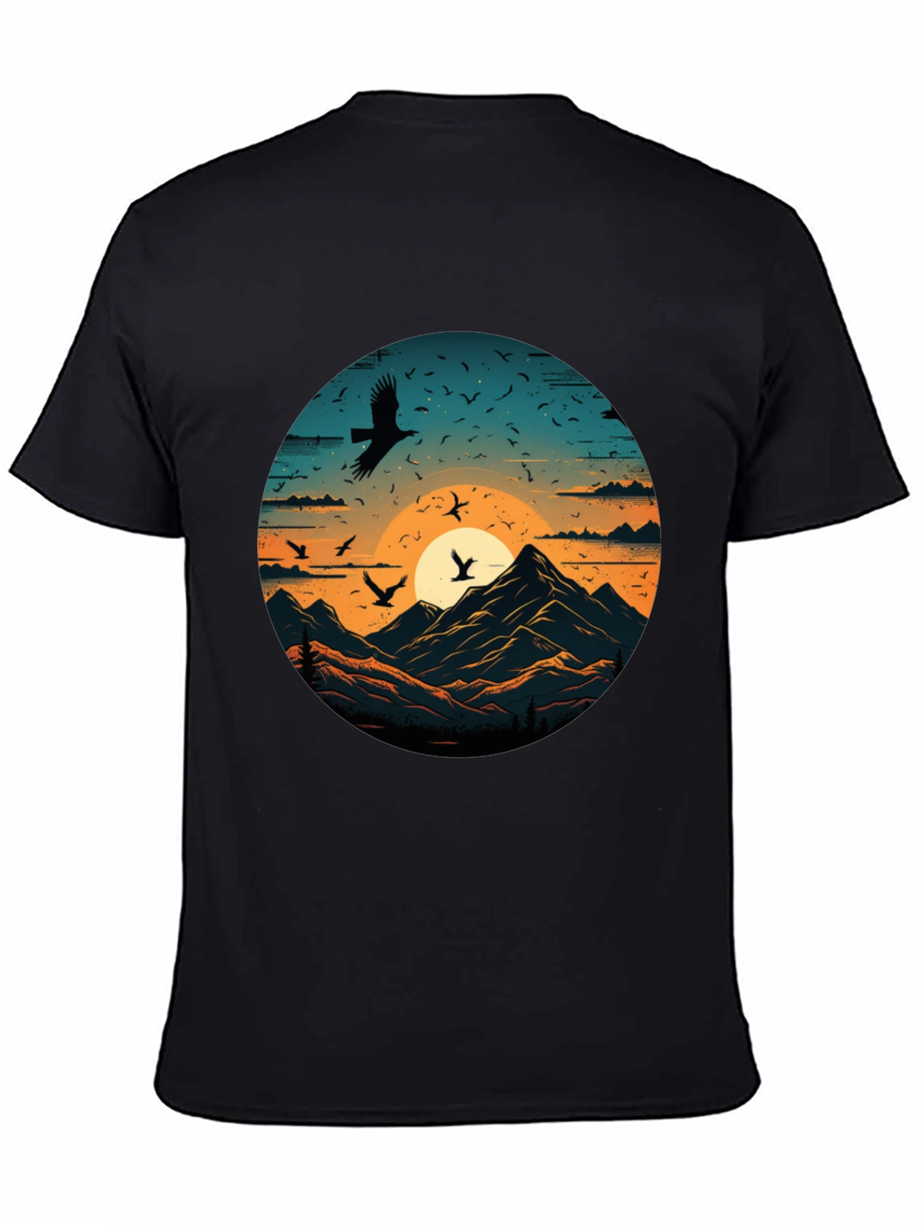 Mountain Sunset Bird Graphic T-Shirt
