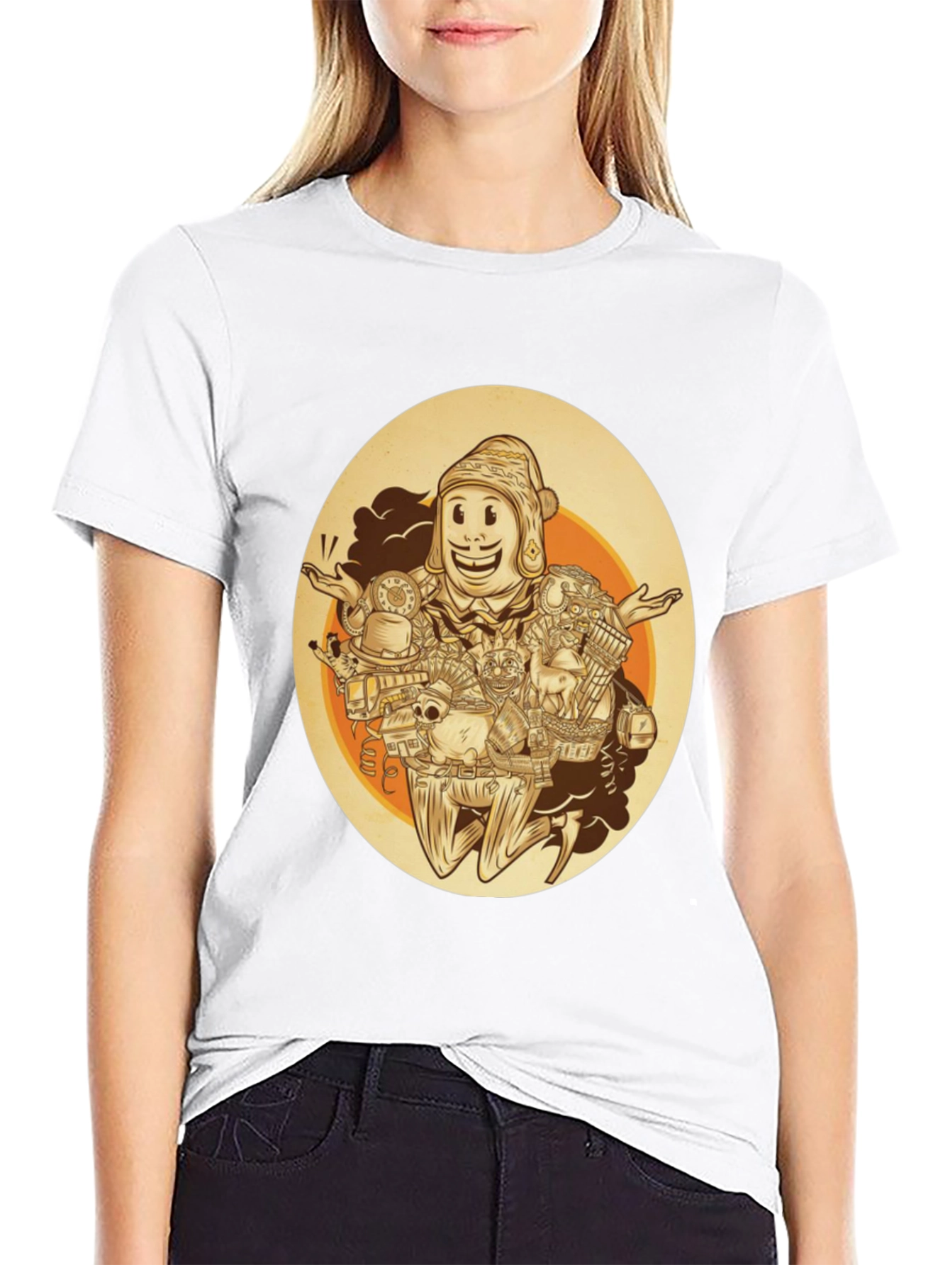 Quirky Cartoon Graphic Tee - Black Cotton Blend