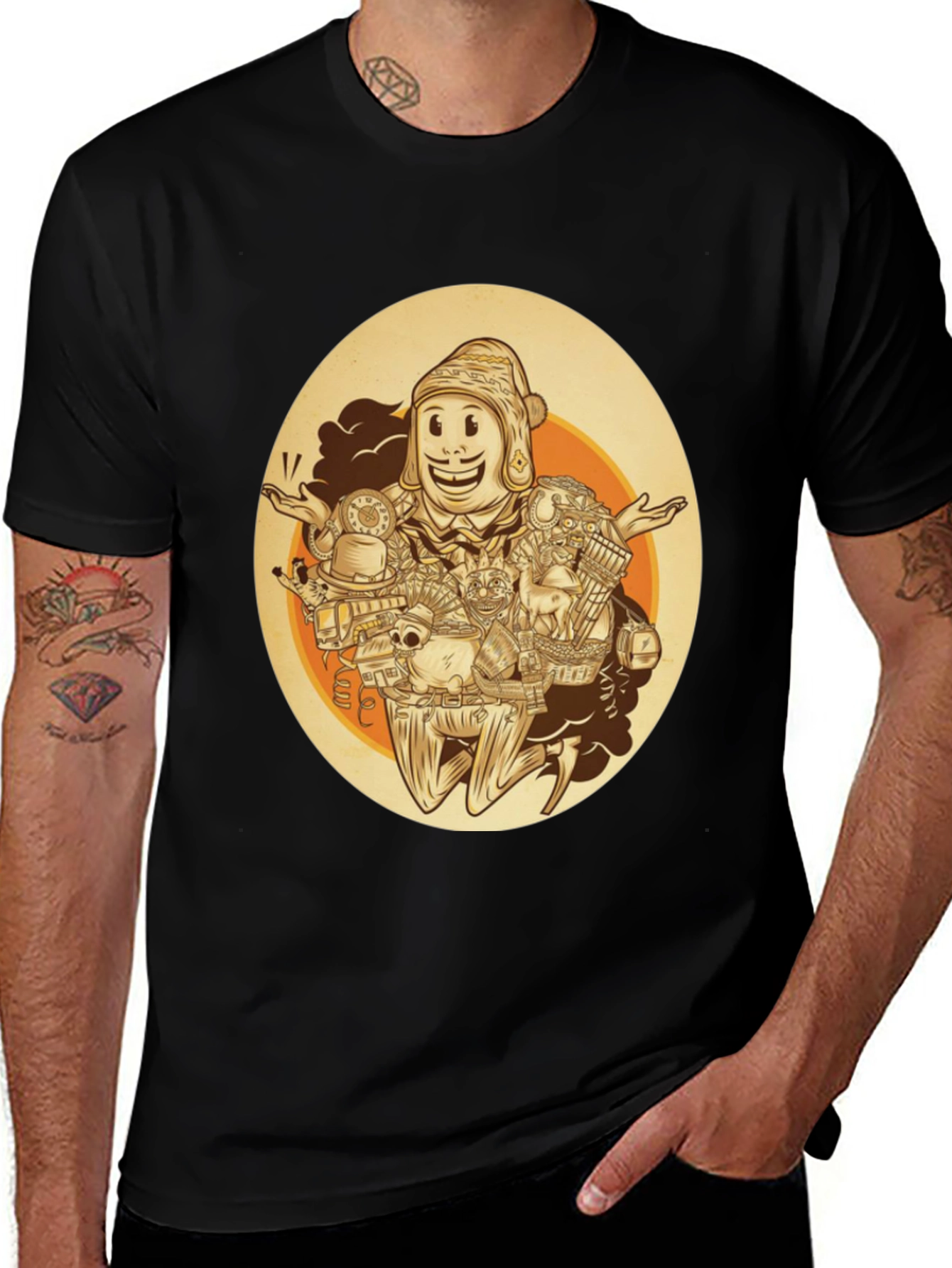 Quirky Cartoon Graphic Tee - Black Cotton Blend