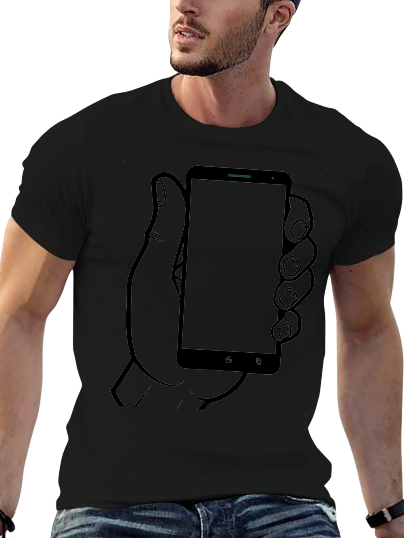 Smartphone Hand Graphic Tee - Cool Casual Black Shirt