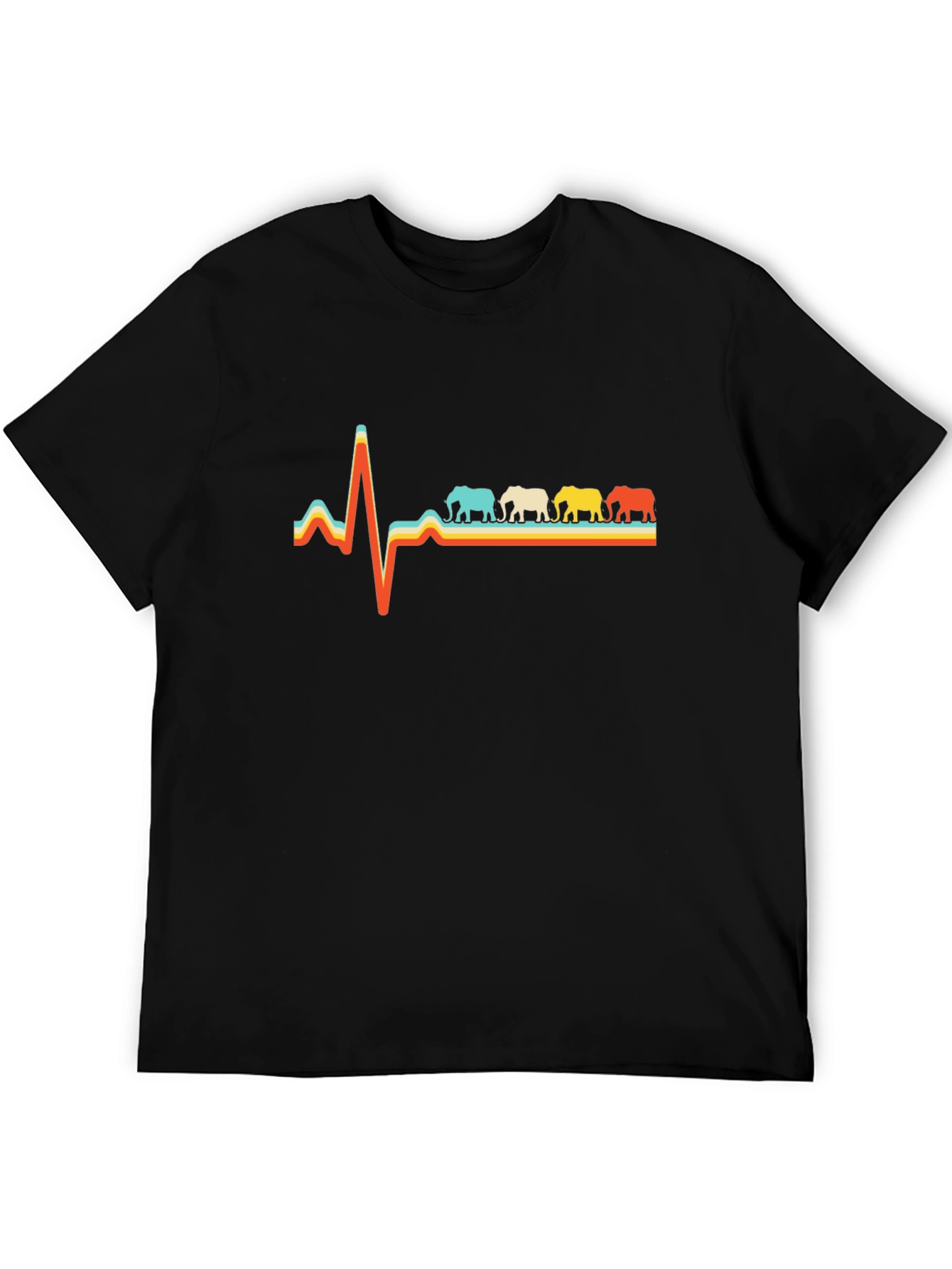 Elephant Heartbeat Graphic Tee - Black Cotton T-Shirt