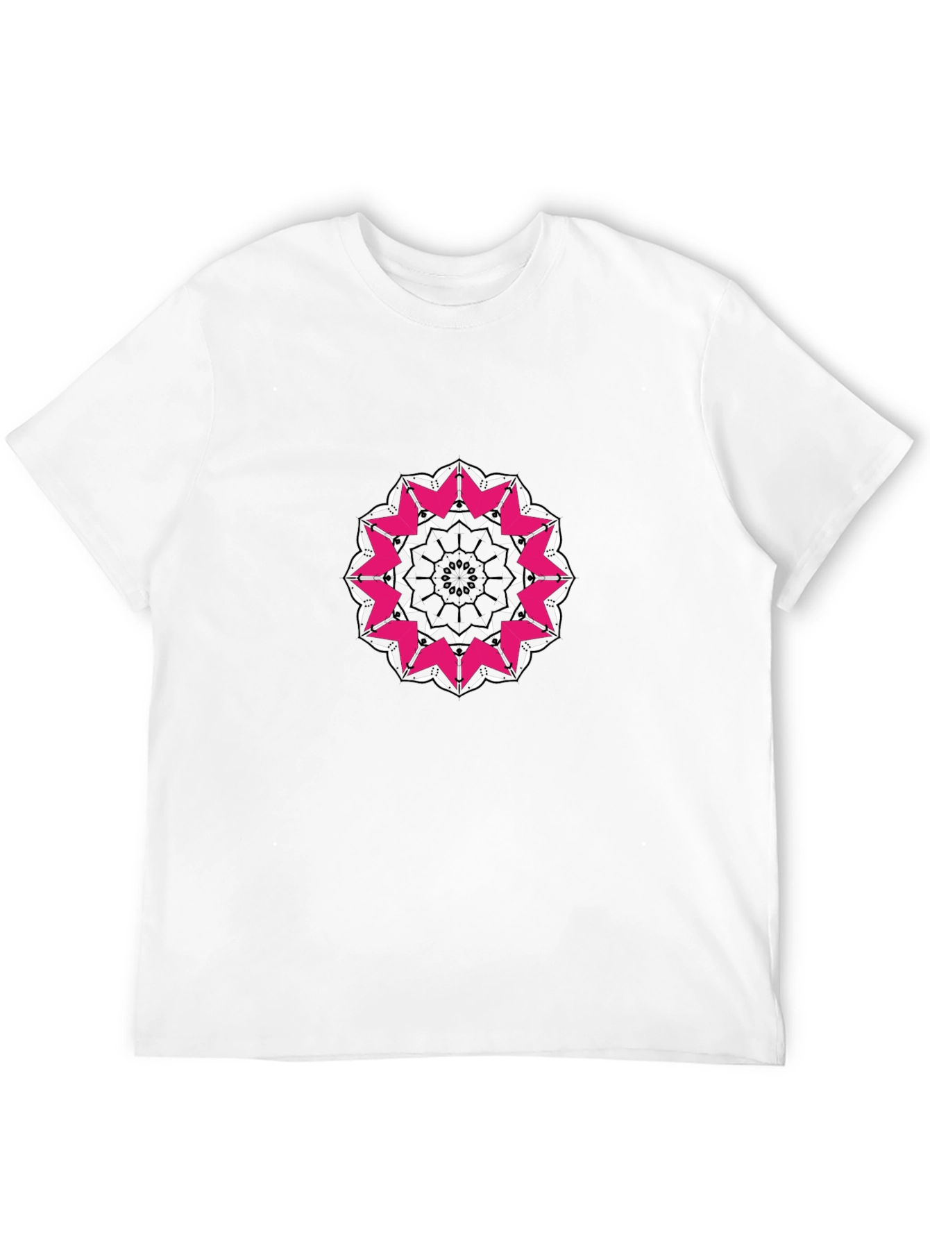 Black T-Shirt with Pink and White Mandala Design