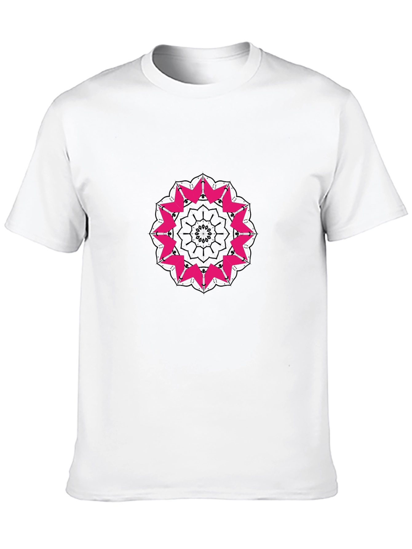 Black T-Shirt with Pink and White Mandala Design