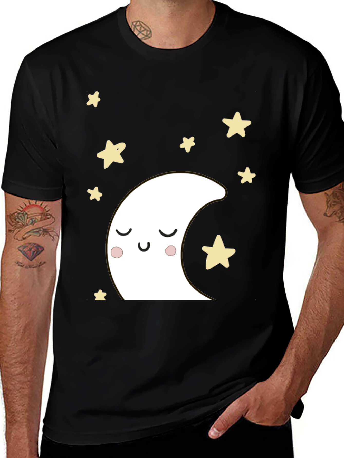 Cute Moon & Stars Black Graphic T-Shirt