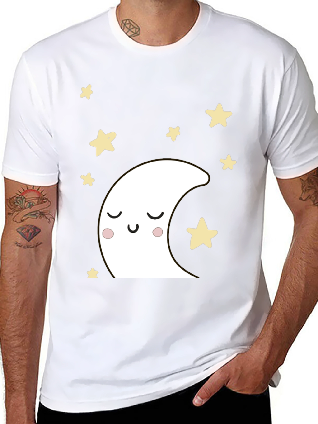 Cute Moon & Stars Black Graphic T-Shirt