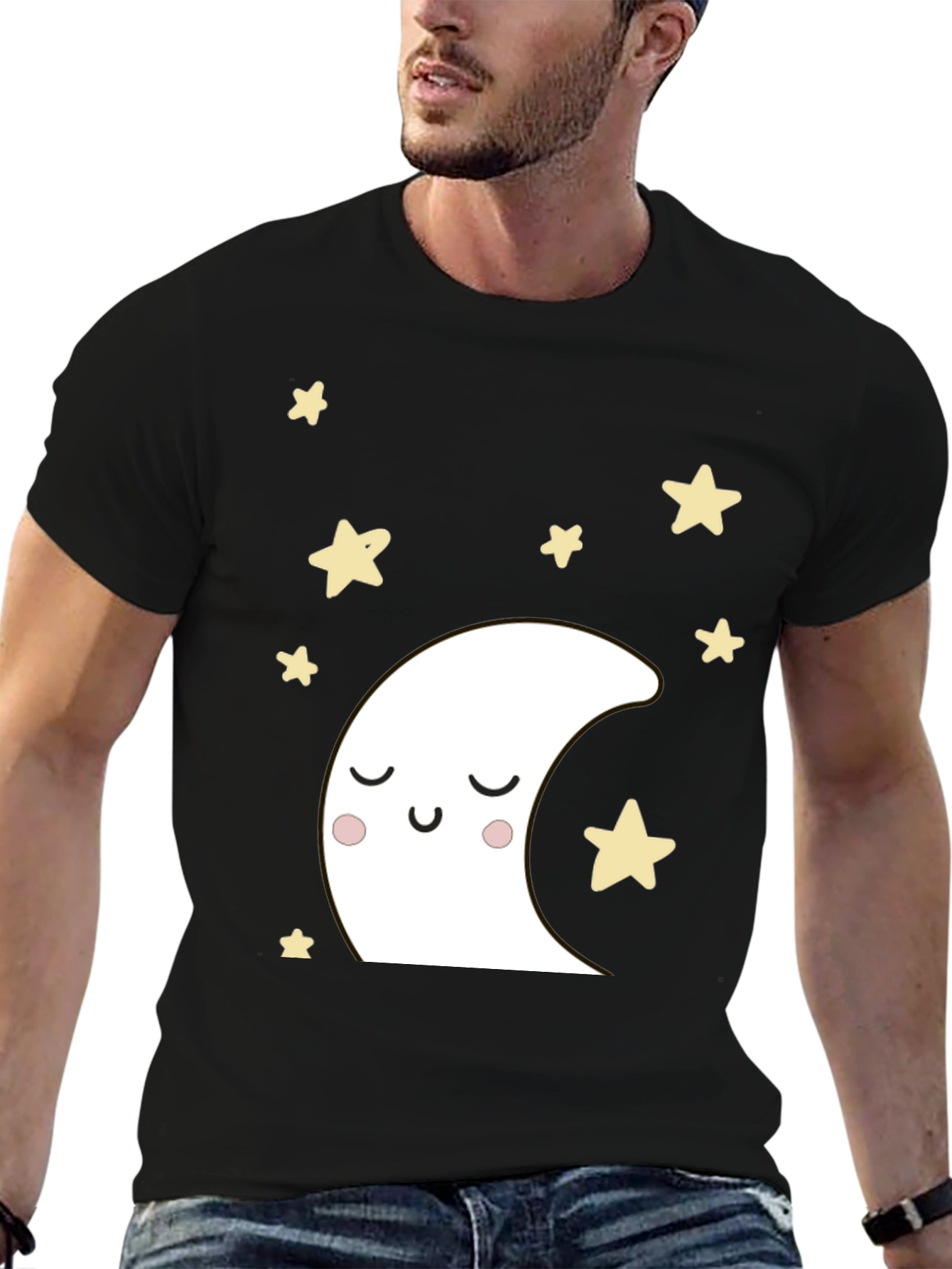 Cute Moon & Stars Black Graphic T-Shirt