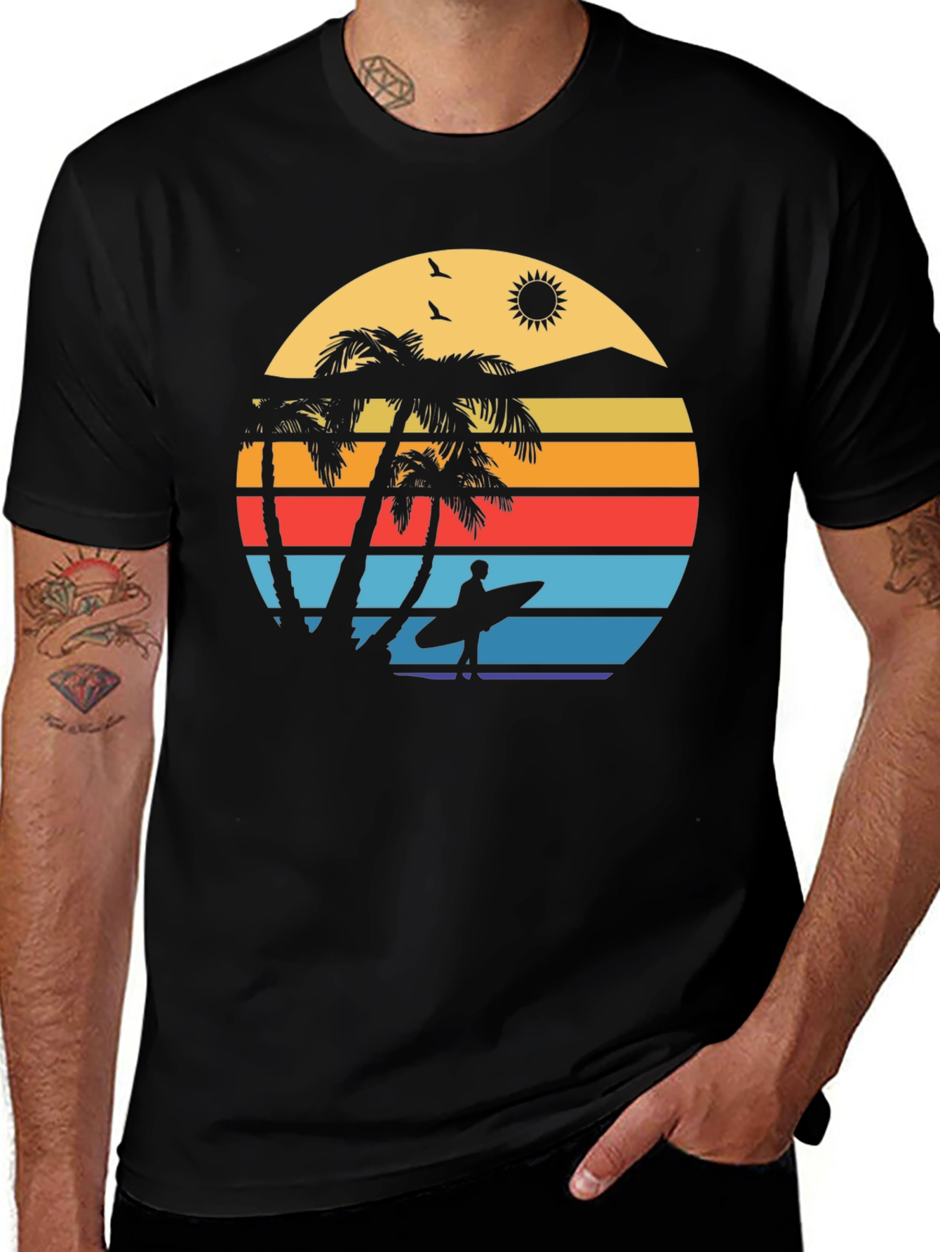 Retro Sunset Surfer Graphic Tee - Island Vibes