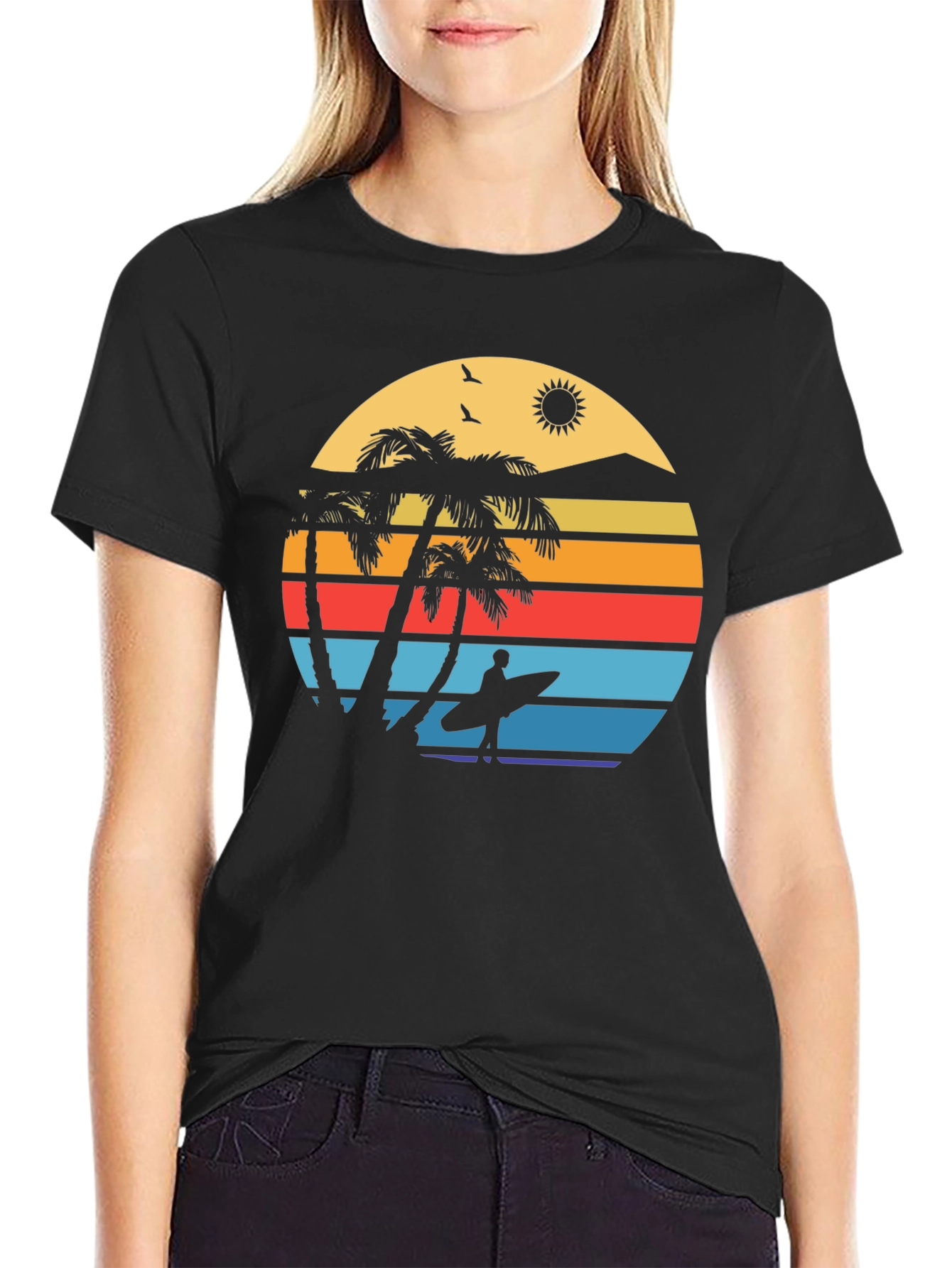 Retro Sunset Surfer Graphic Tee - Island Vibes