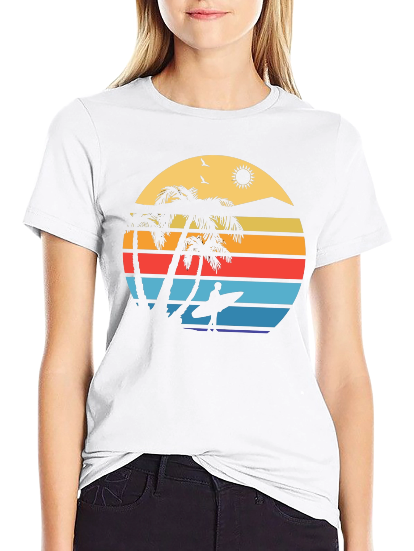Retro Sunset Surfer Graphic Tee - Island Vibes