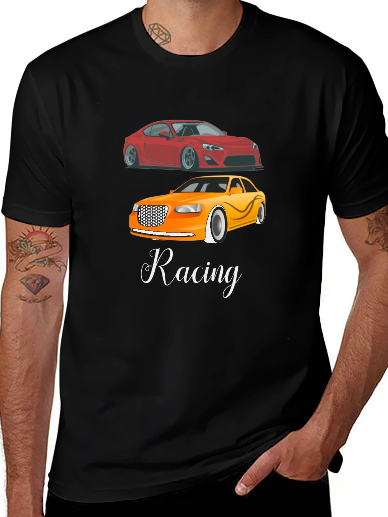 Racing Cars Graphic Tee - Black Cotton