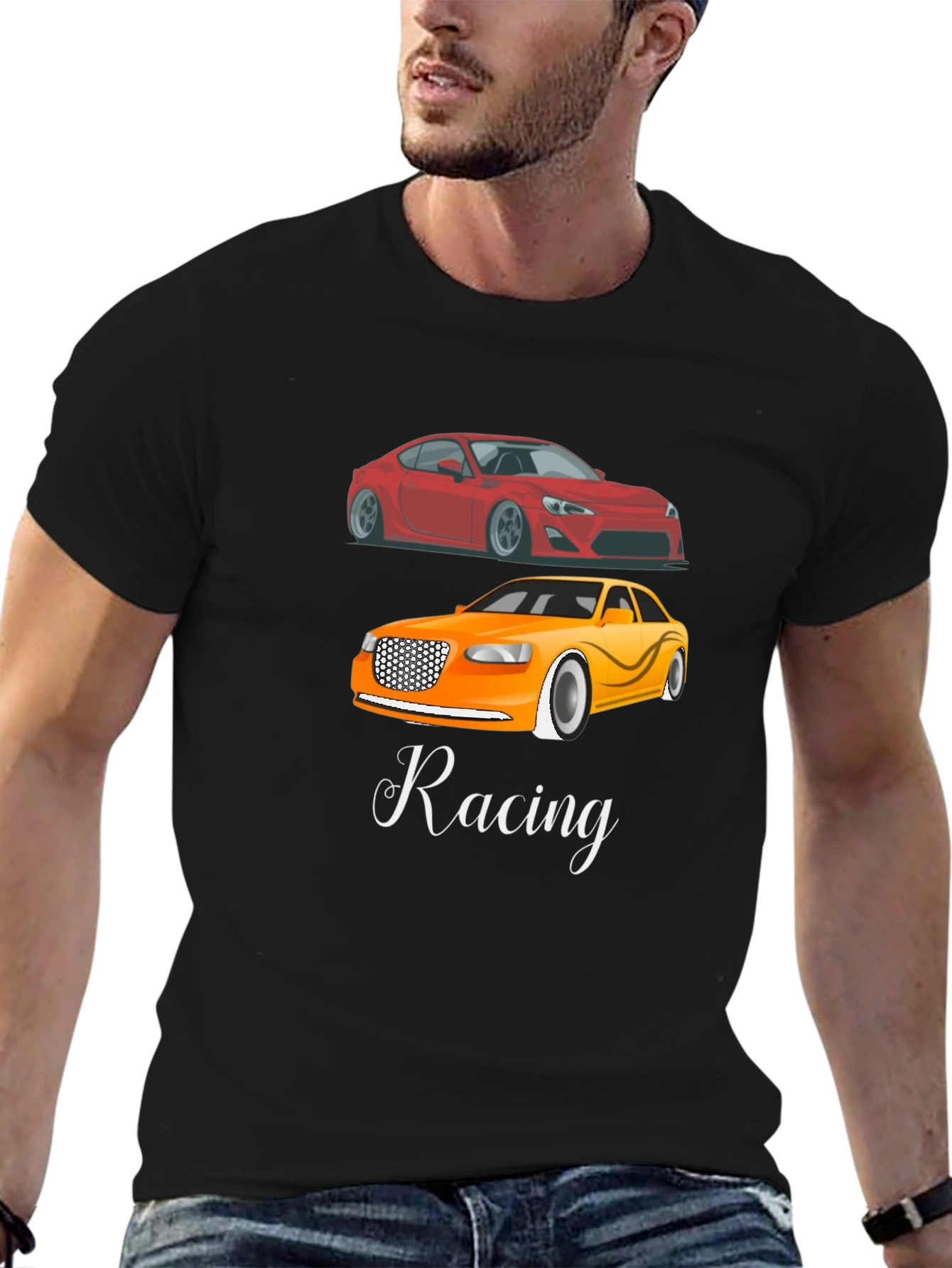 Racing Cars Graphic Tee - Black Cotton