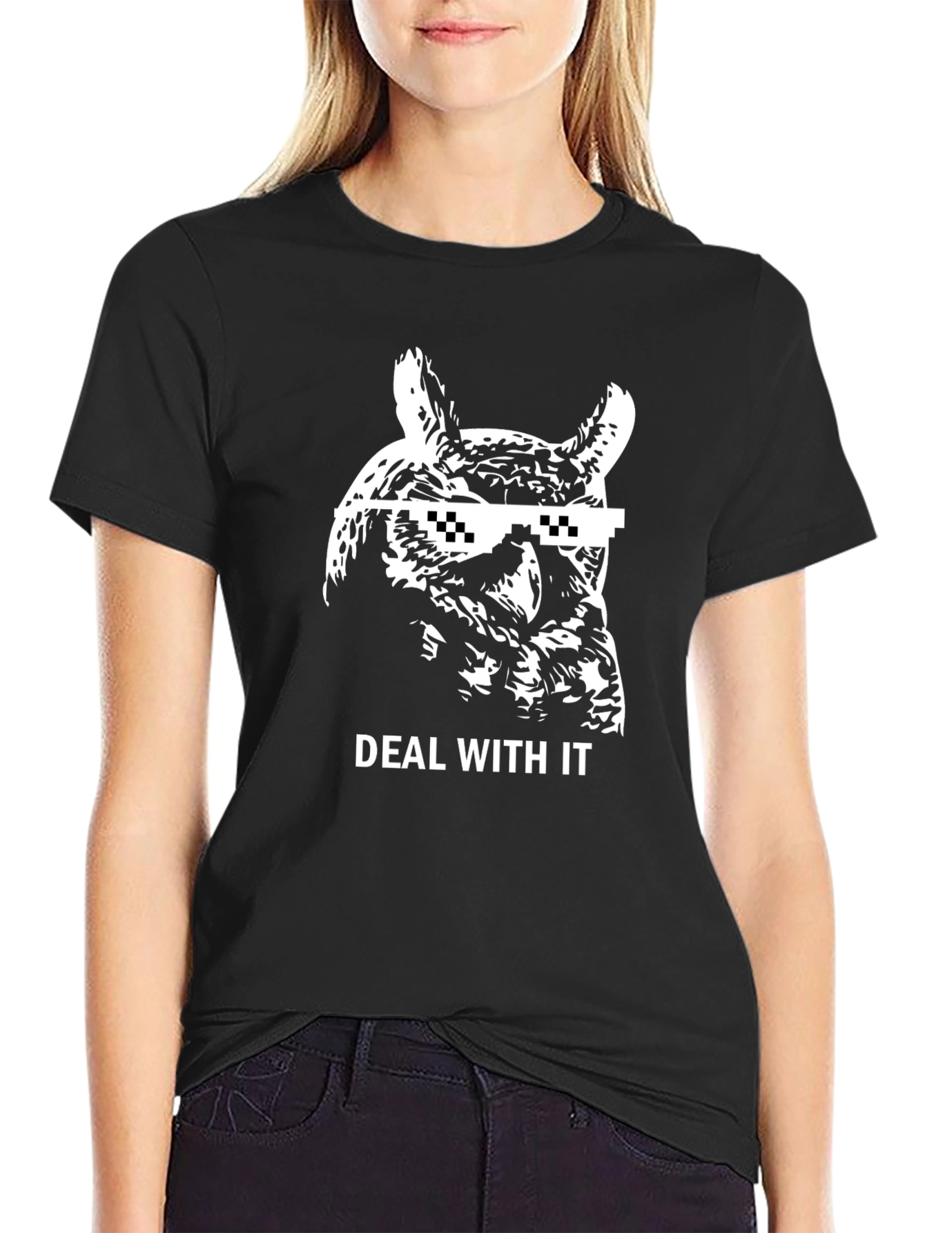 Deal With It Owl Black T-Shirt