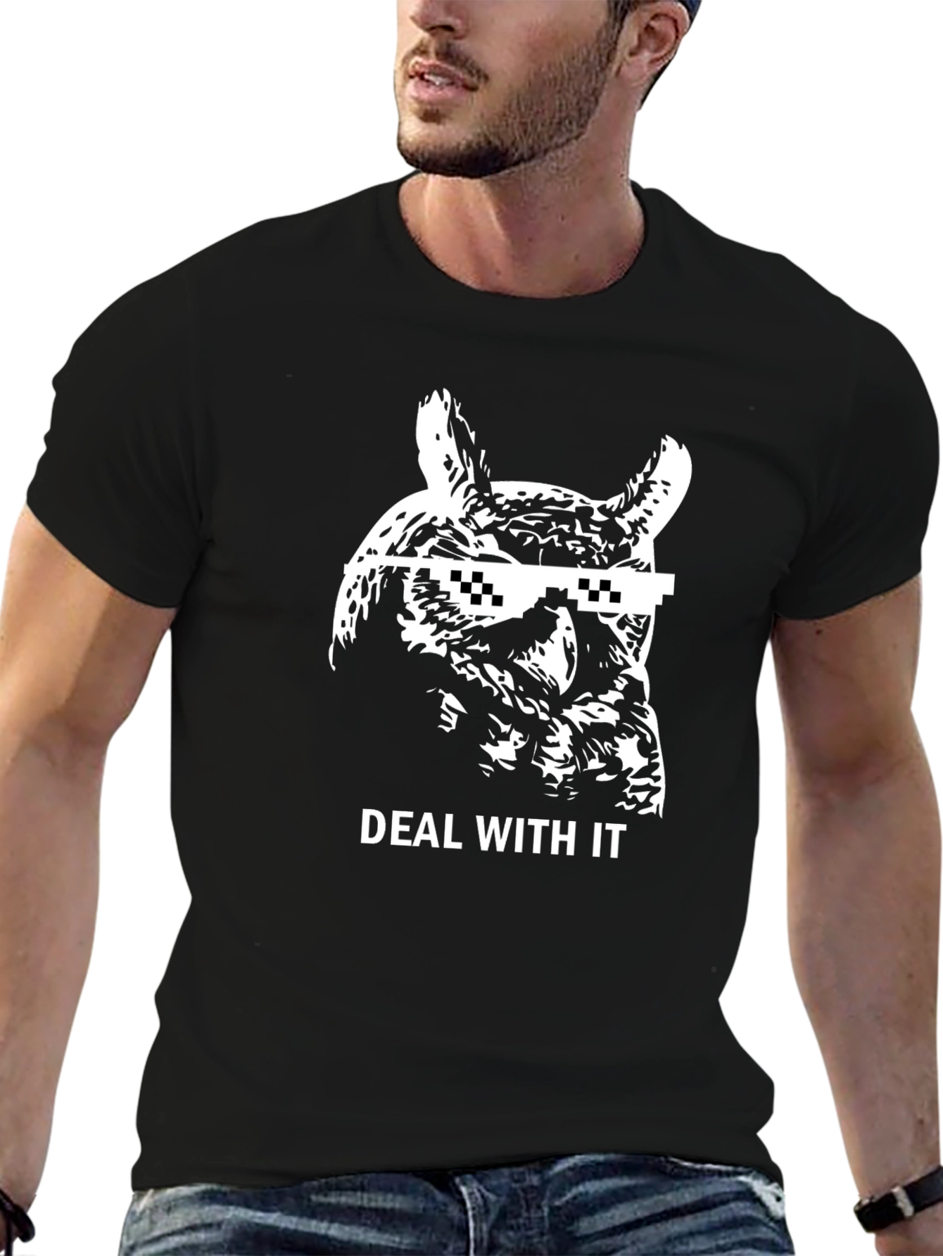 Deal With It Owl Black T-Shirt