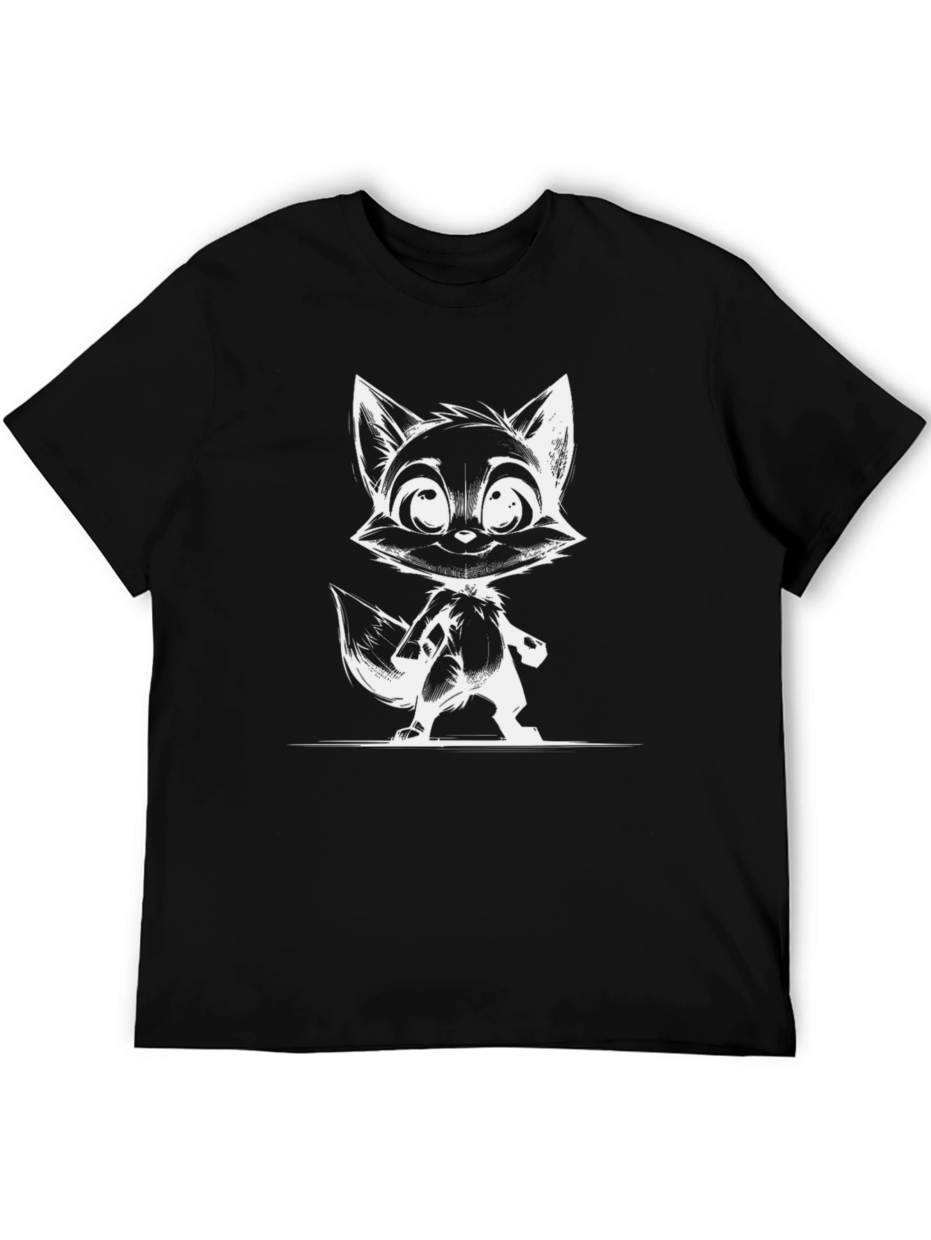 Cartoon Fox Graphic Black T-Shirt