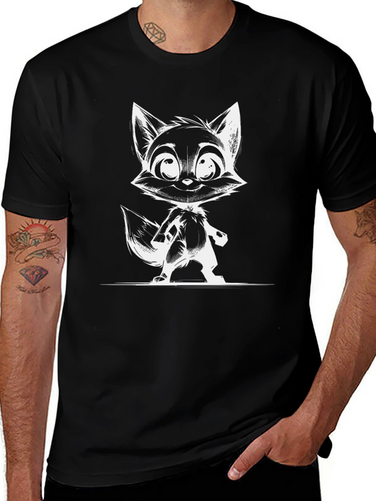 Cartoon Fox Graphic Black T-Shirt