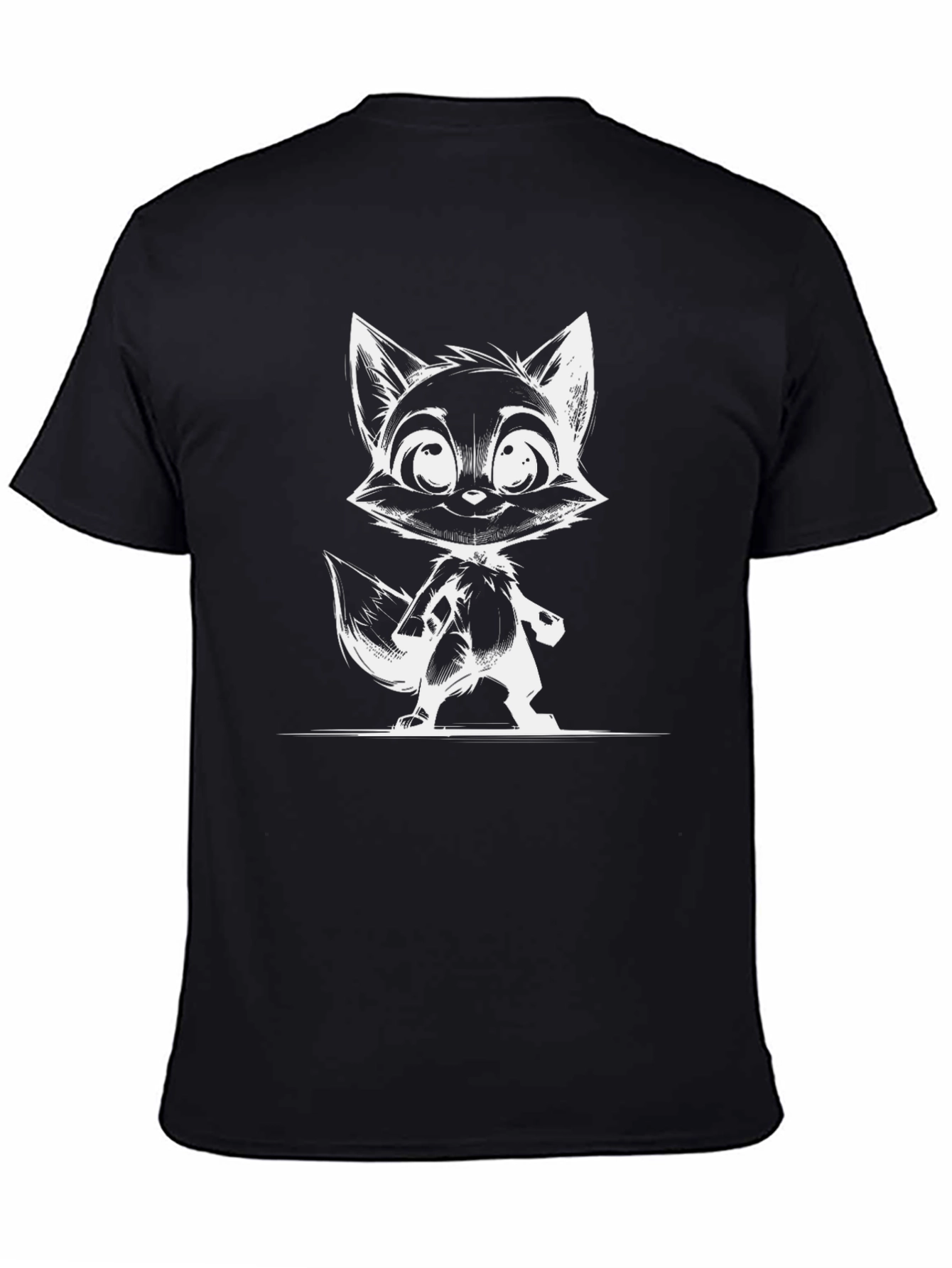 Cartoon Fox Graphic Black T-Shirt
